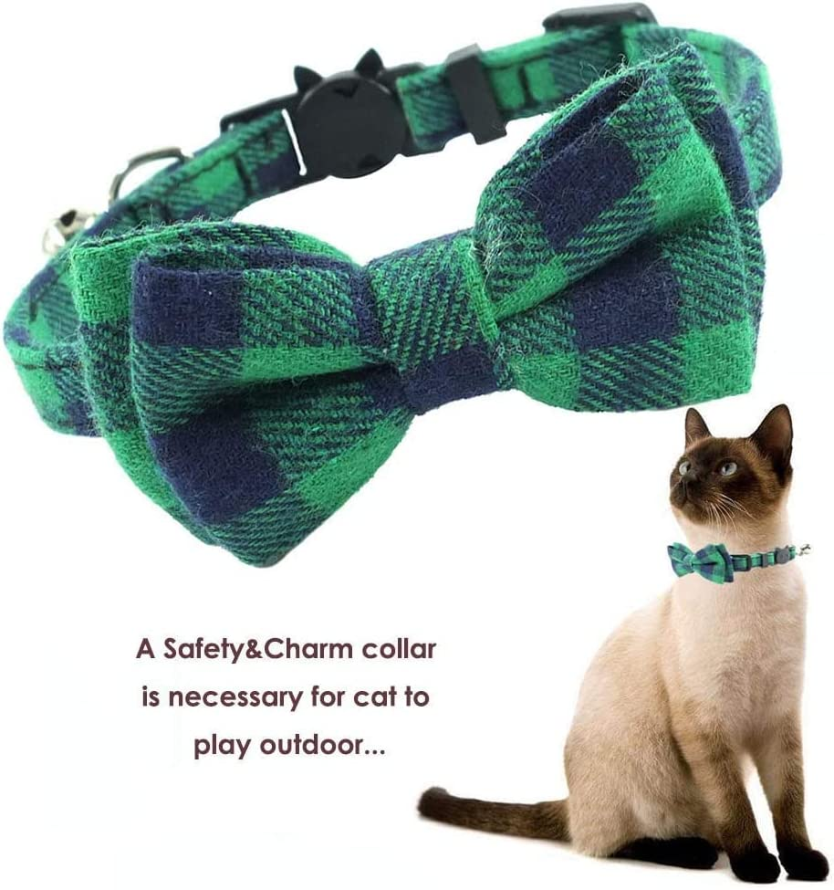 4PCS Breakaway Bowtie Pet Collar with Bell(2Red&2Green Plaid Style),Christmas Dog Collar with Bow, Christmas Plaid Dog Bow Tie, Adjustable Cotton Red Bowtie Dog and Cat Valentine'S Day Collars for Kitty, Puppy, Dogs,Small Pets image number 1