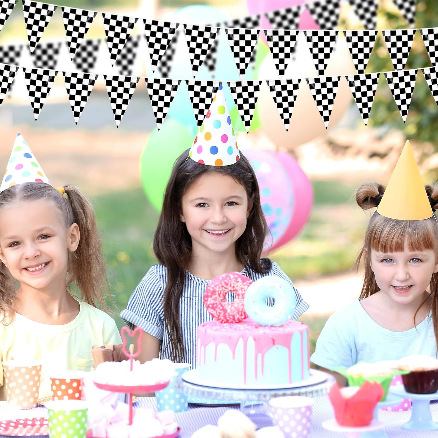 100 Ft Pennant Banner Checkered Racing Flag Triangle Flag, F1 Double Sided Racing String Flag Black and White for Birthdays Holidays Festivals Racing Theme Party Supplies Decorations image number 4