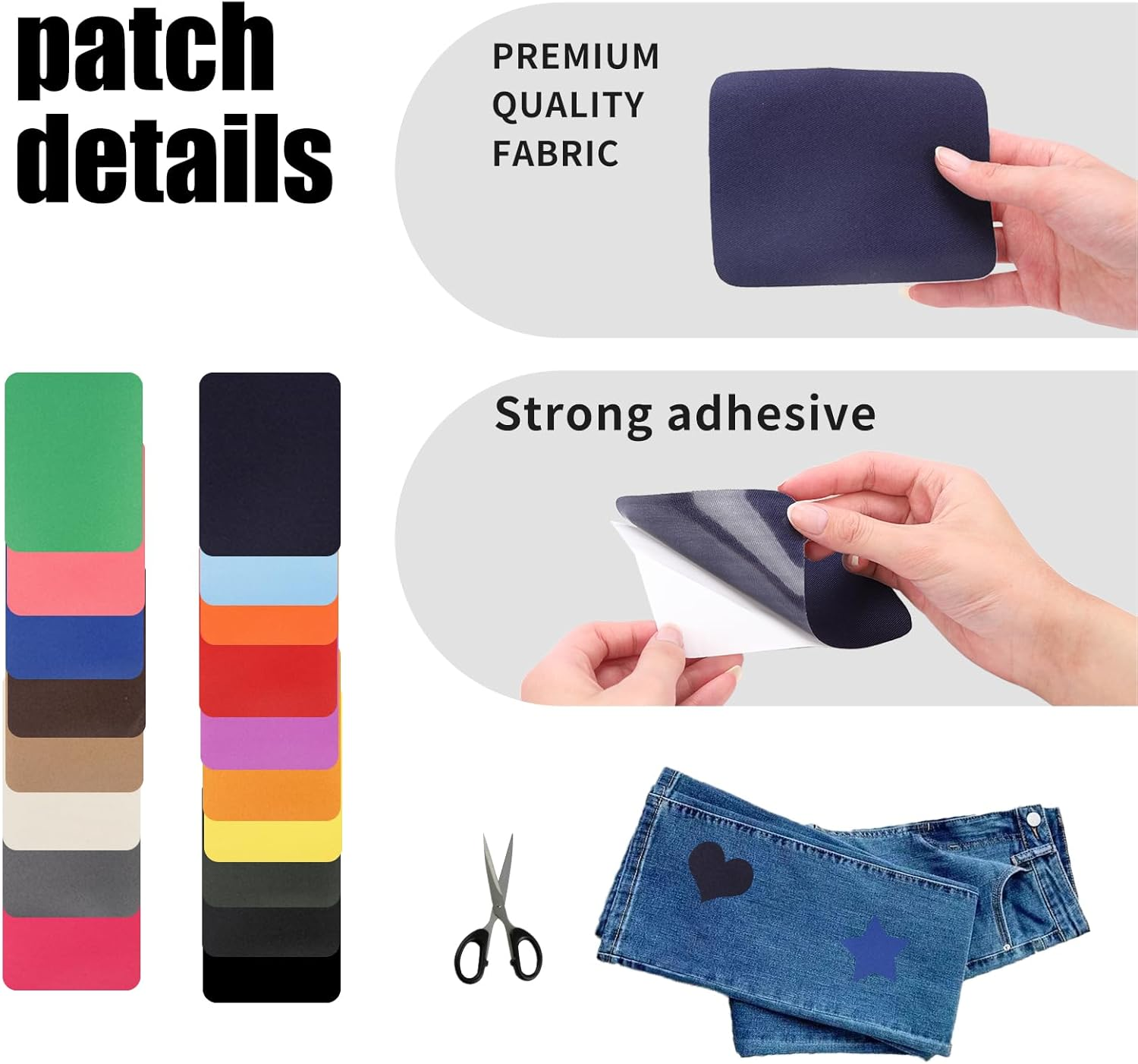 18 Pcs Fabric Iron-On Patches, 10.5 X 13.2Cm Repair Patches for Clothes, Premium Adhesive Backing for Jackets Jeans & DIY Crafts Iron-On Transfers (18 Assorted Colors) image number 5