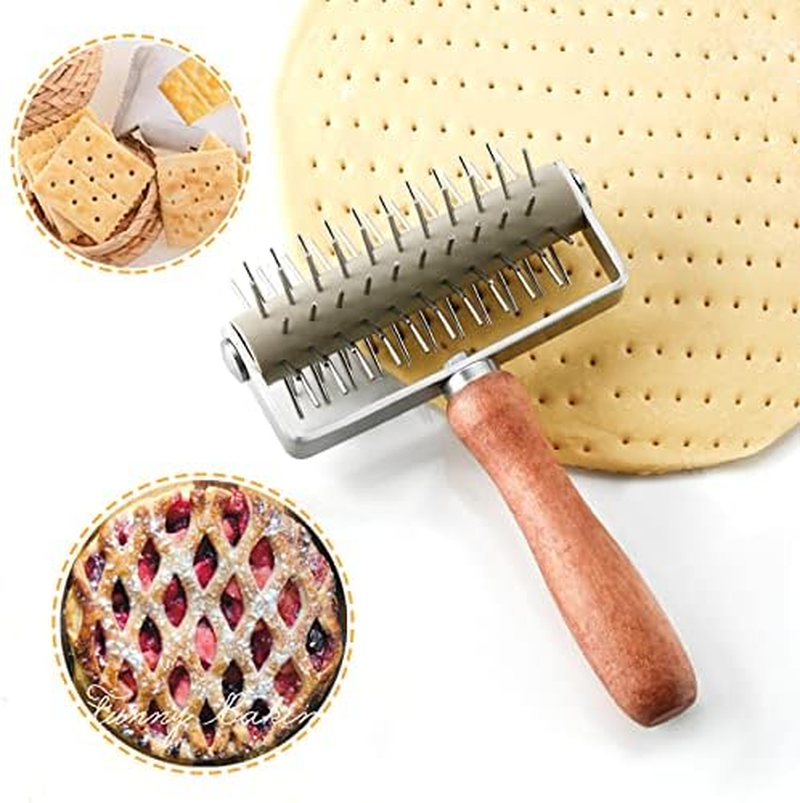 Stainless Steel Lattice Cutter, Dough Lattice Roller Cutter Baking Tool Cookie Pie Pizza Bread Pastry Crust Roller Cutter with Wood Handle, Household Time-Saver Baking Pastry Tools for Pizza Biscuits