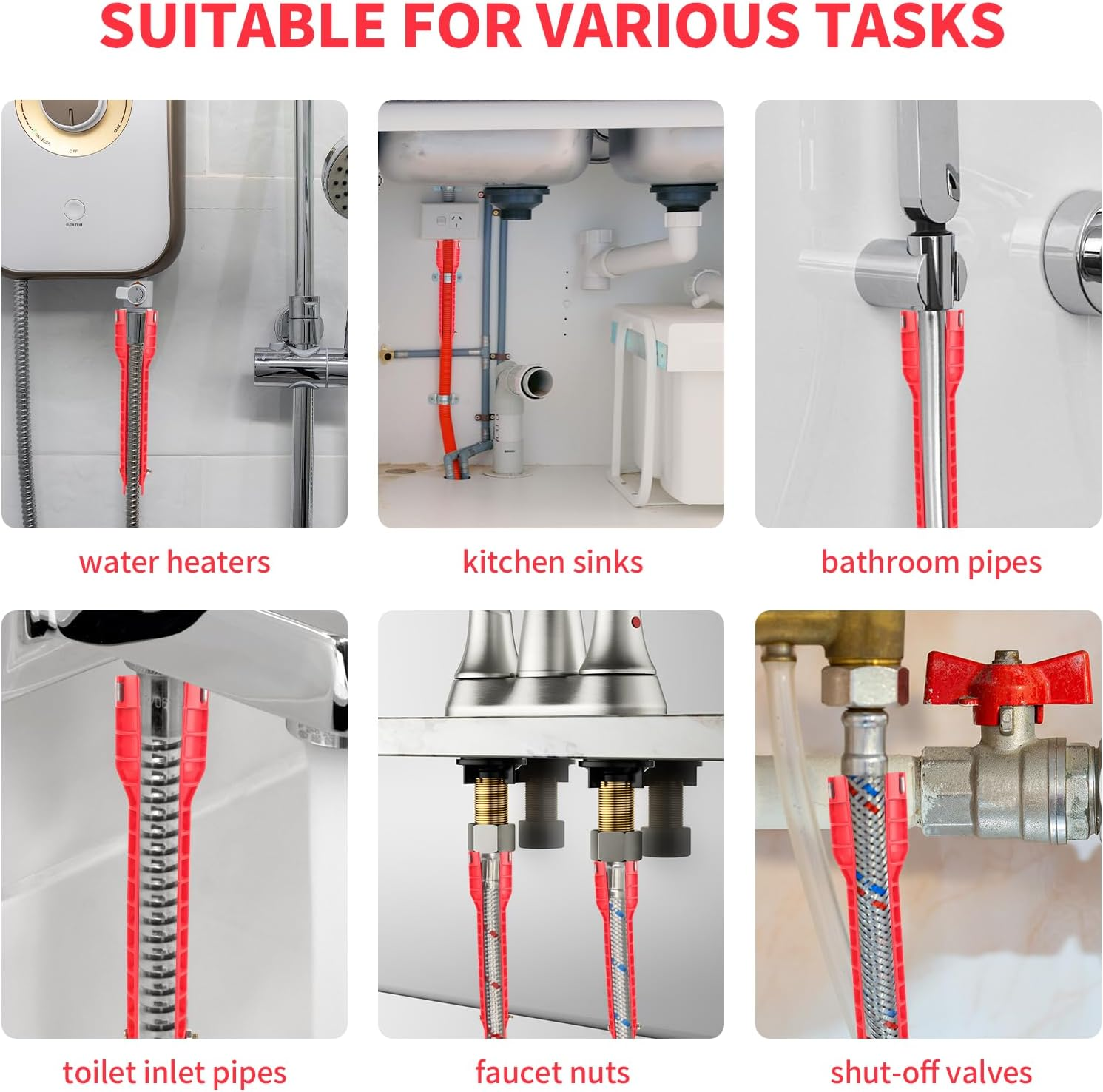 Eukyplace Plumbing Tools 8-In-1, Multifunctional Faucet and Sink Installer Pipe Wrench, Professional Plumbing Wrench for Bathroom & Kitchen, Compatible with Spanners & Wrenches (Red) image number 3