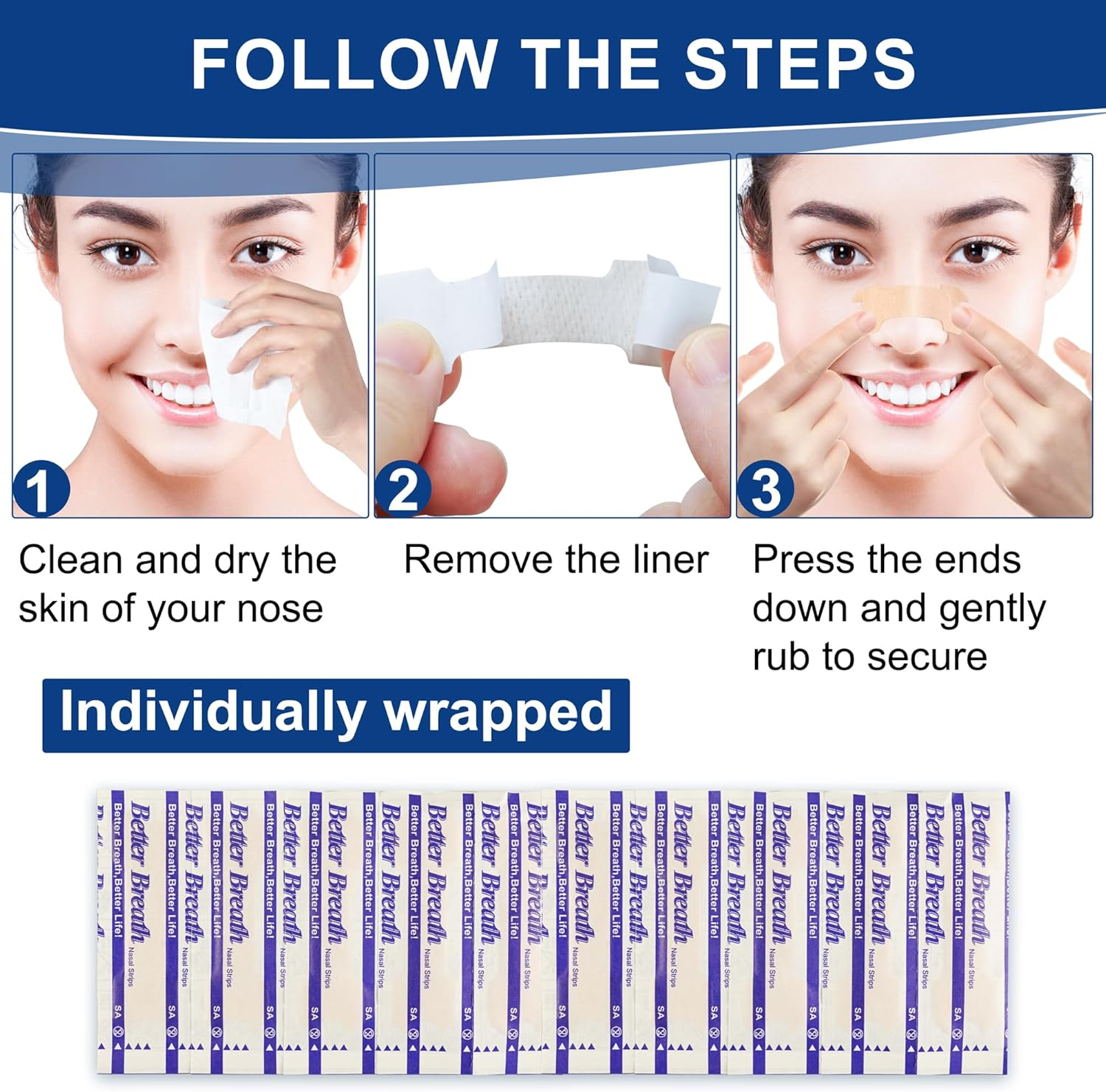 Nasal Strips for Snoring - Nose Strips for Breathing (60 Count), Sports & Sleep Anti-Snoring Device, Relieves Nasal Congestion, Reduces Snoring image number 4