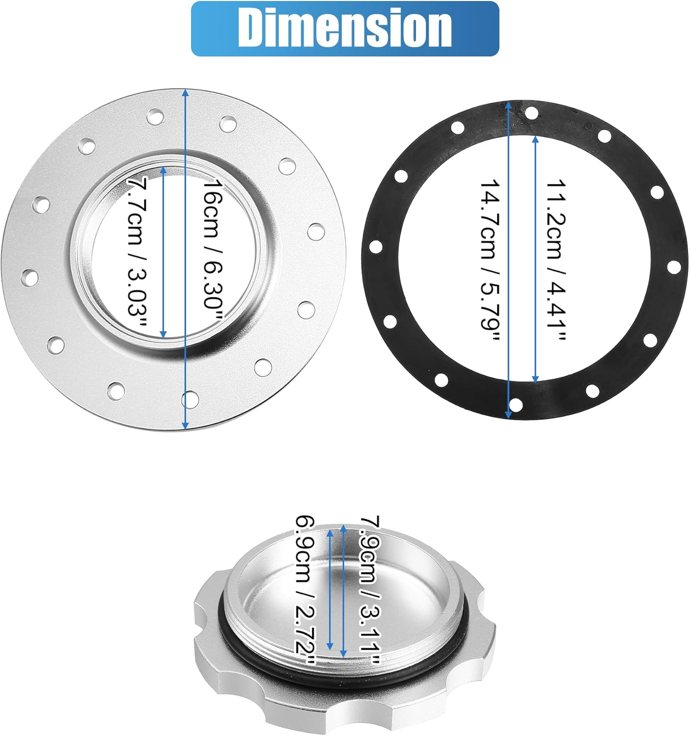 X AUTOHAUX 1 Set Aluminum Easy Fill Fuel Cell Cap with 12 Bolting Holes Cell Bung Silver Tone Billet Fuel Cell Cap Assemblies image number 6