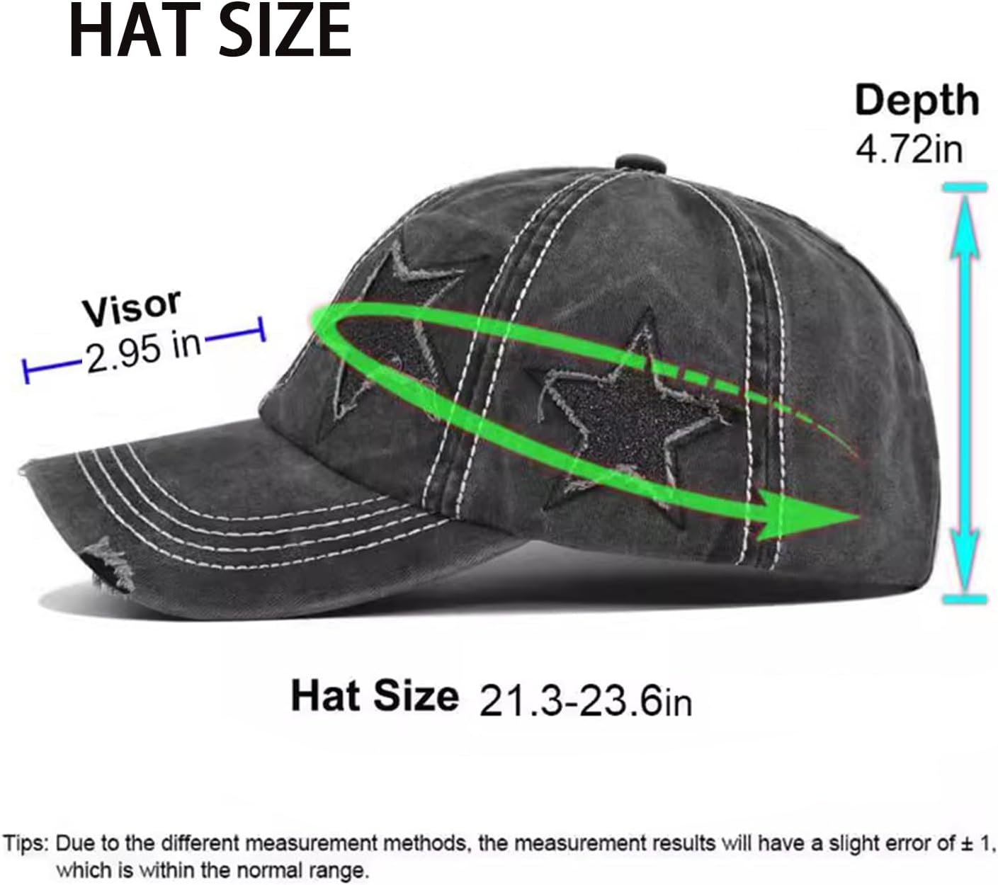 Womens Ponytail Baseball Cap Vintage Style Baseball Cap Distressed Star Design image number 4