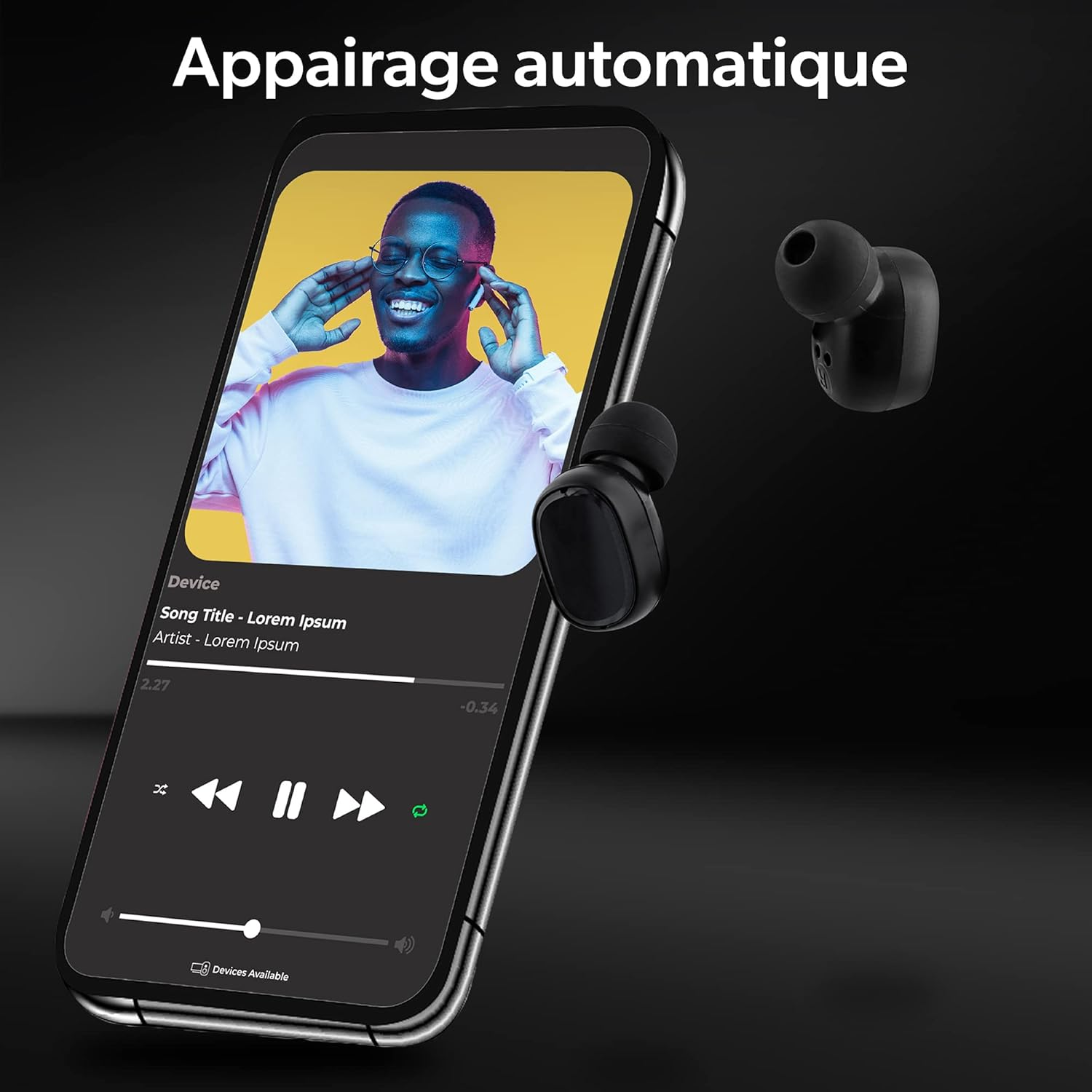 T'Nb Wireless Bluetooth Headphones, Passive Noise Cancelling up to 24 Hours Listening Time, In-Ear Headphones with Touch Control, Charging Indicator, Built-In Microphone, Sports, Training - Black image number 5