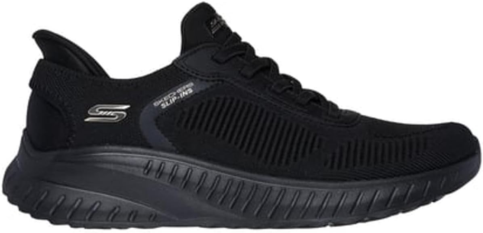 Skechers Women'S Hands Free Slip-Ins Bobs Squad Chaos-Current Muse Sneaker, Black/Black, 7 Wide image number 4