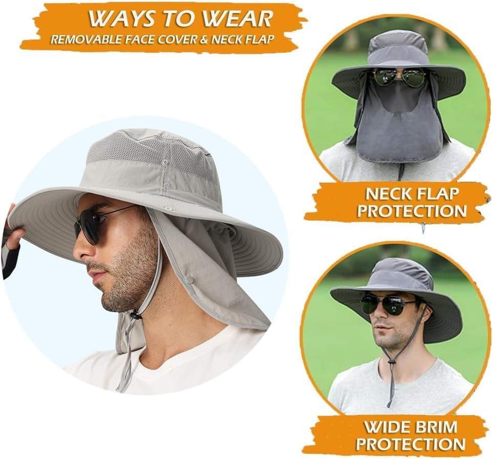 H HOME-MART UPF50+ Sun Hat Wide Brim Fishing Hat with Removable Neck Flap & Face Cover for Men & Women, UV Sun Protection Sun Hat for Outdoor image number 1
