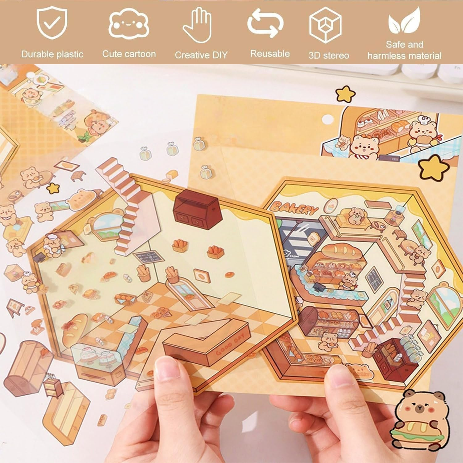 20 Sets DIY 3D Stickers Scene,Fun DIY House Stickers for Adults and Kids to Relieve Stress Pass the Time Bear Bakery,Restaurant,Convenience Store,Amusement Park,Teahouse image number 5