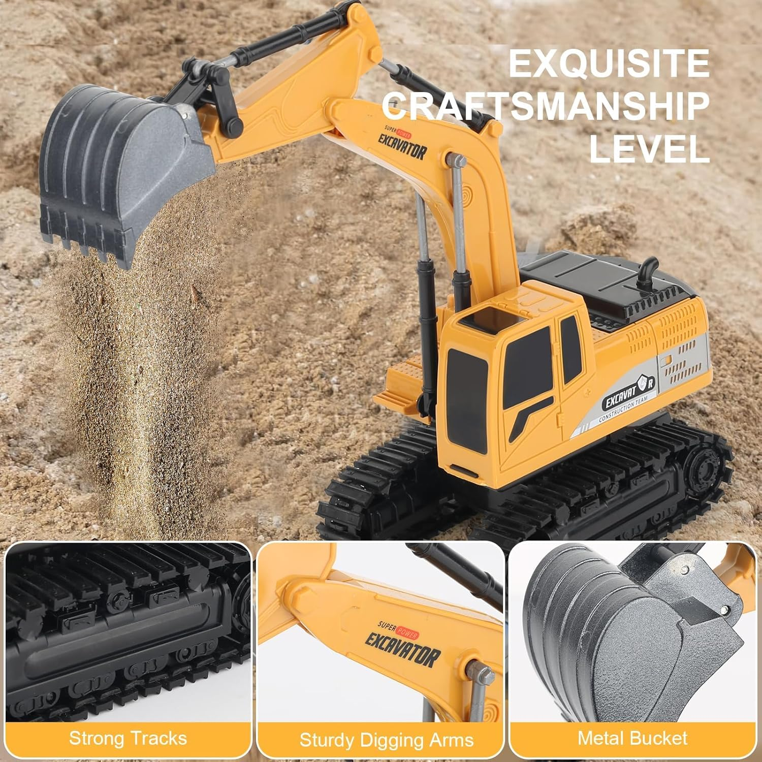 Besswin Remote Control Excavator Toy 660-F1 with Metal Shovel, Light and Music,1:24 Rechargeable RC Excavator,Remote Control Car for Kids 3+ image number 5