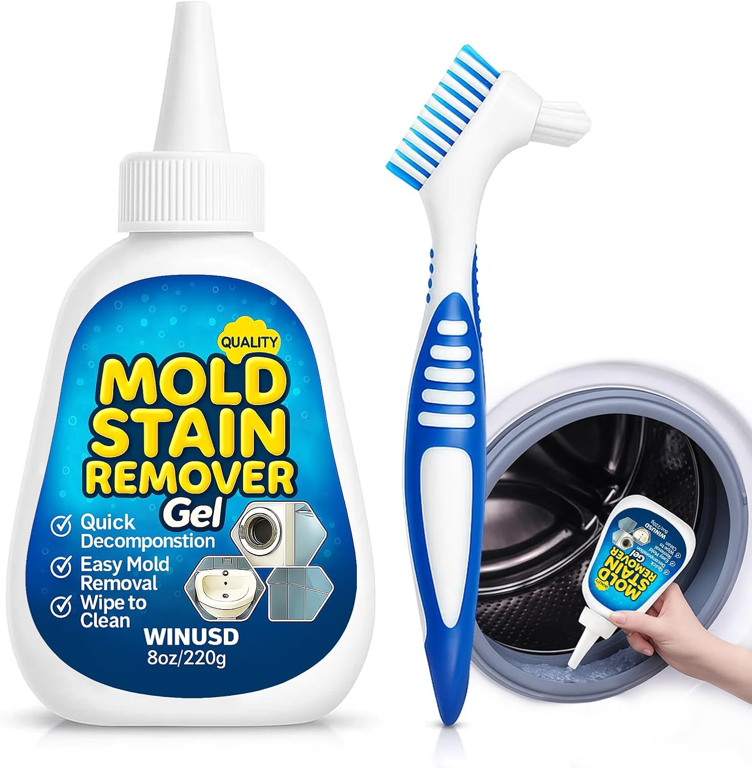 8OZ Active Mold Stain Remover Gel Cleaner for Washing Machine Seal, Bathroom Grout, Shower Caulk, Tile, Walls, Toilet Bowl, Sink, Silicone - Effortless Application, Long-Lasting Protection image number 4