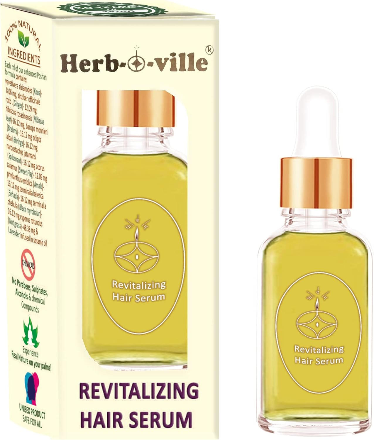 HERB-O-VILLE Ayurvedic Hair Revitalizing Serum | for Severe Hair Fall | with Bhringa + Brahmi + Himalayan Spikenard + Hibiscus Leaves | 11 anti Hair Fall Herbs Infused with Lavender | image number 5