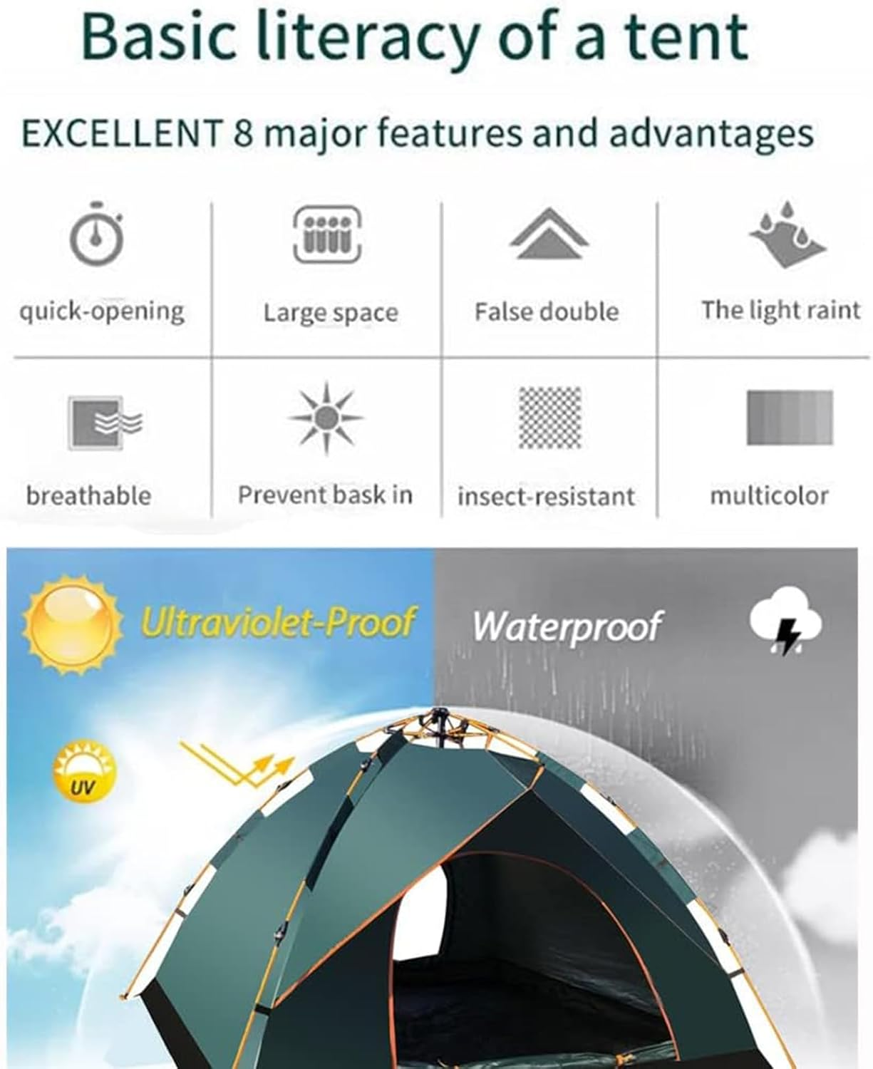Camping Tent 3-4 Persons, Annuoyi Pop up Tents Removable Instant Tent 2 Door Breathable Waterproof UV Protection, Family Dome Tent for Family Outdoor Sports Travel Picnic with Carrying Bag image number 3