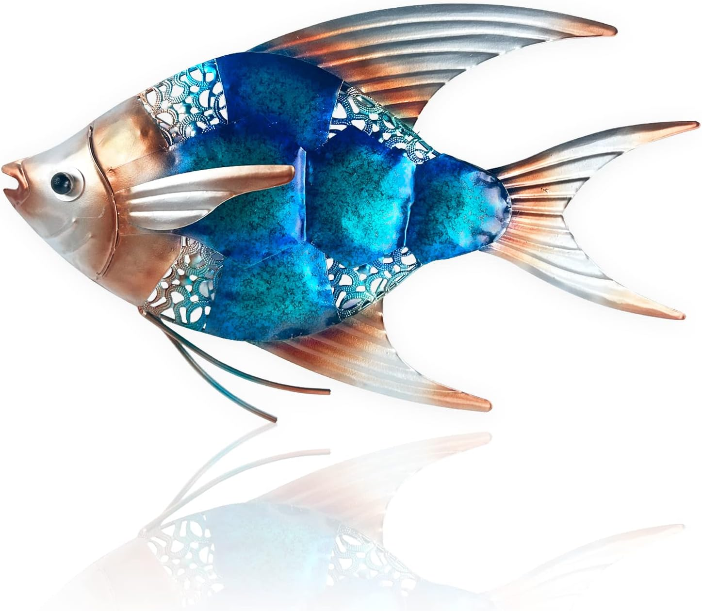 LIFFY Metal Fish Wall Decor -Outdoor Metal Fish Wall Decor - Indoor Art Sculpture - Hanging Decorations for Home, Garden, Bedroom, Sculptures, Ocean, Kitchen Bathroom, and Pool (Blue Angelfish)
