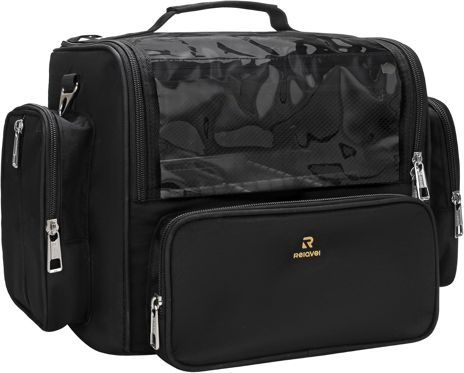 Large Makeup Organizer and Storage, Clear Travel Makeup Bag, Black Makeup Brush Holder Makeup Artist Essentials, Cosmetic Make up Bags for Women with Adjustable Dividers and Strap, Black, Makeup Brush Case