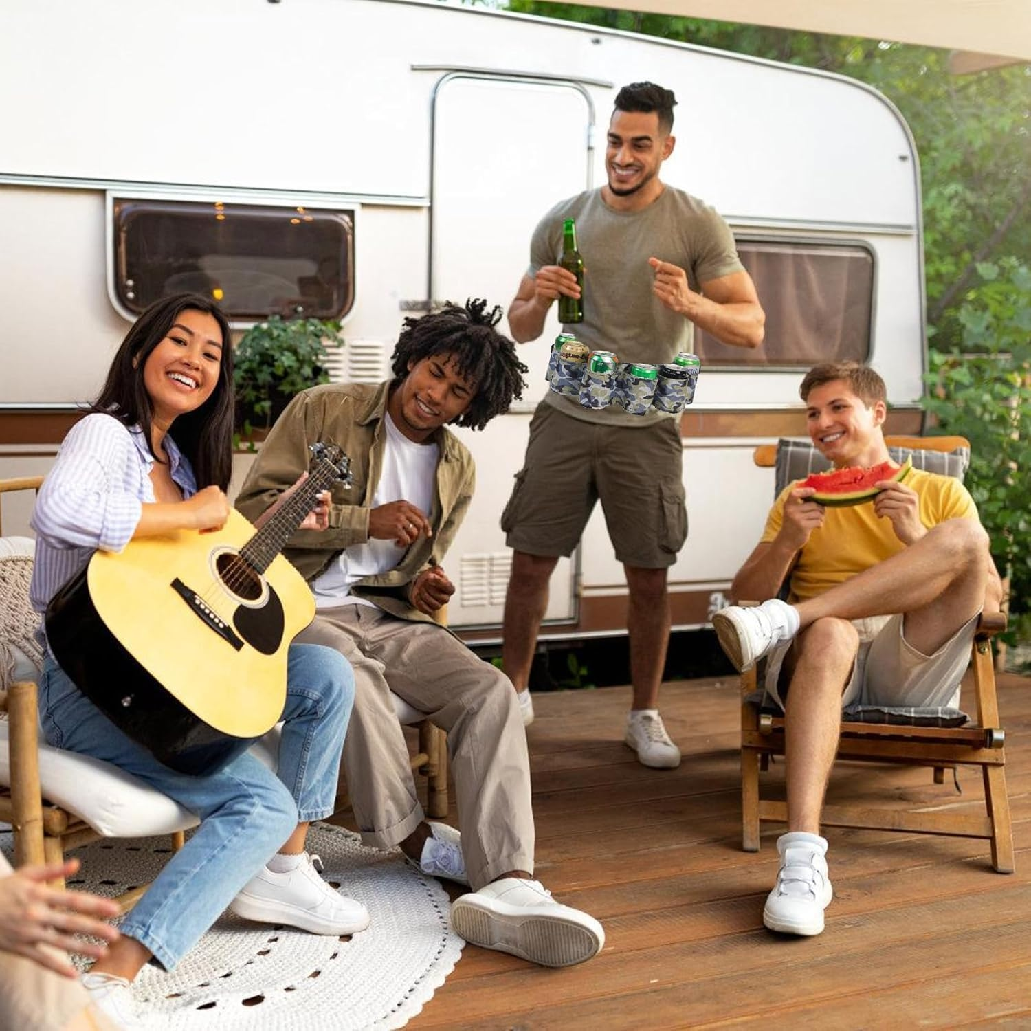 Linyongc 1Pc Portable Beer Holder Belt, 6 Cans, Multicolour Camouflage, Waist Pack, Can Holder image number 3