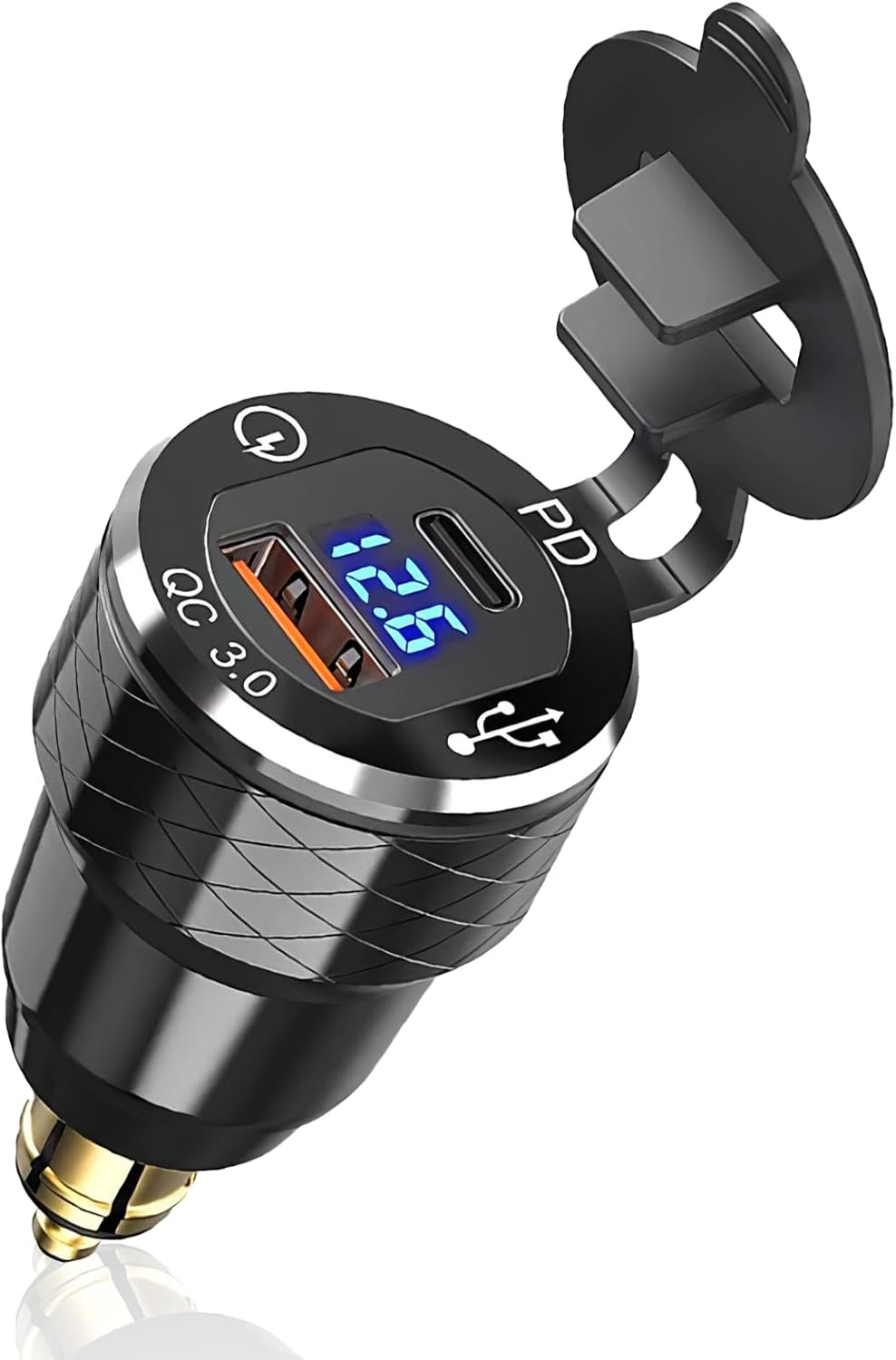 USB C Motorcycle DIN Charger, 30W PD3.0 and 18W QC3.0 Dual USB DIN Hella Socket with LED Voltmeter, Waterproof Aluminum Cigarette Lighter Adapter Plug for Motorcycle 12V/24V BWM Ducati image number 6