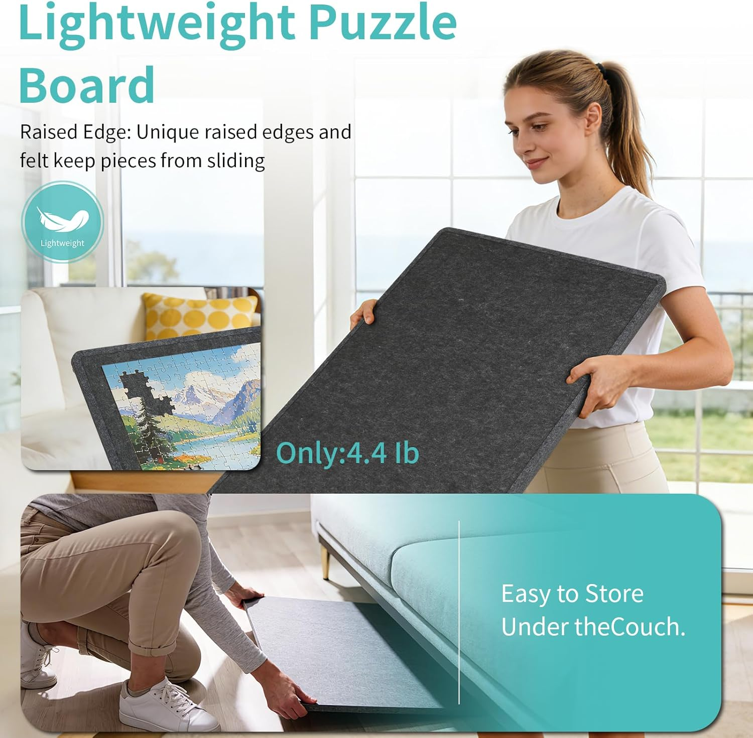 1500 Piece Foldables & Tilting Puzzle Board with 6 Colored Sorting Trays,Lightweight & Portable Puzzls Table with Built-In Stands for Angle Adjustments (1500 Pcs-Dark Gray-2) image number 6