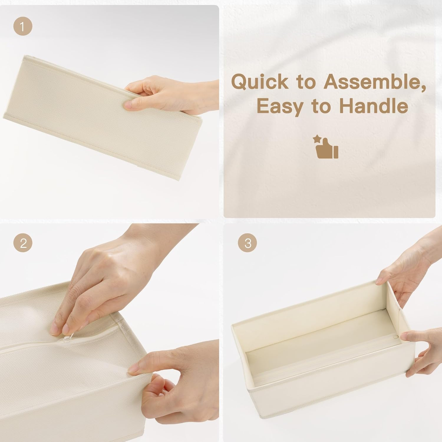 &zwnj;Epzia 14 Pack Drawer Organiser - Foldable Storage Boxes for Clothes, Underwear & Sock, Drawer Dividers for Nursery, Bedroom & Dorm | Closet & Wardrobe Organisation, Home Storage&zwnj; (Beige) image number 5