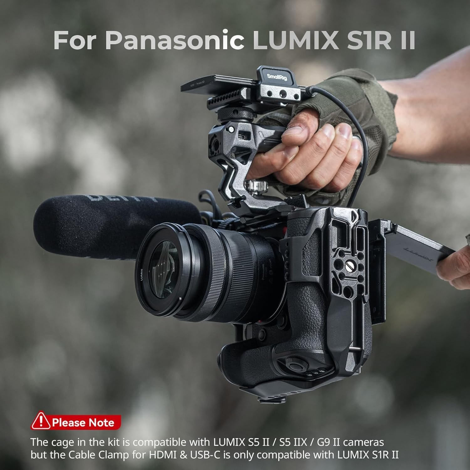 Smallrig S1R II Cage Kit for Panasonic LUMIX S1R II with a Top Handle, Cable Clamp for HDMI & USB-C, Built-In Quick Release Plate for Arca, with 1/4''-20 & 3/8''-16 Threaded Holes-4903 image number 3
