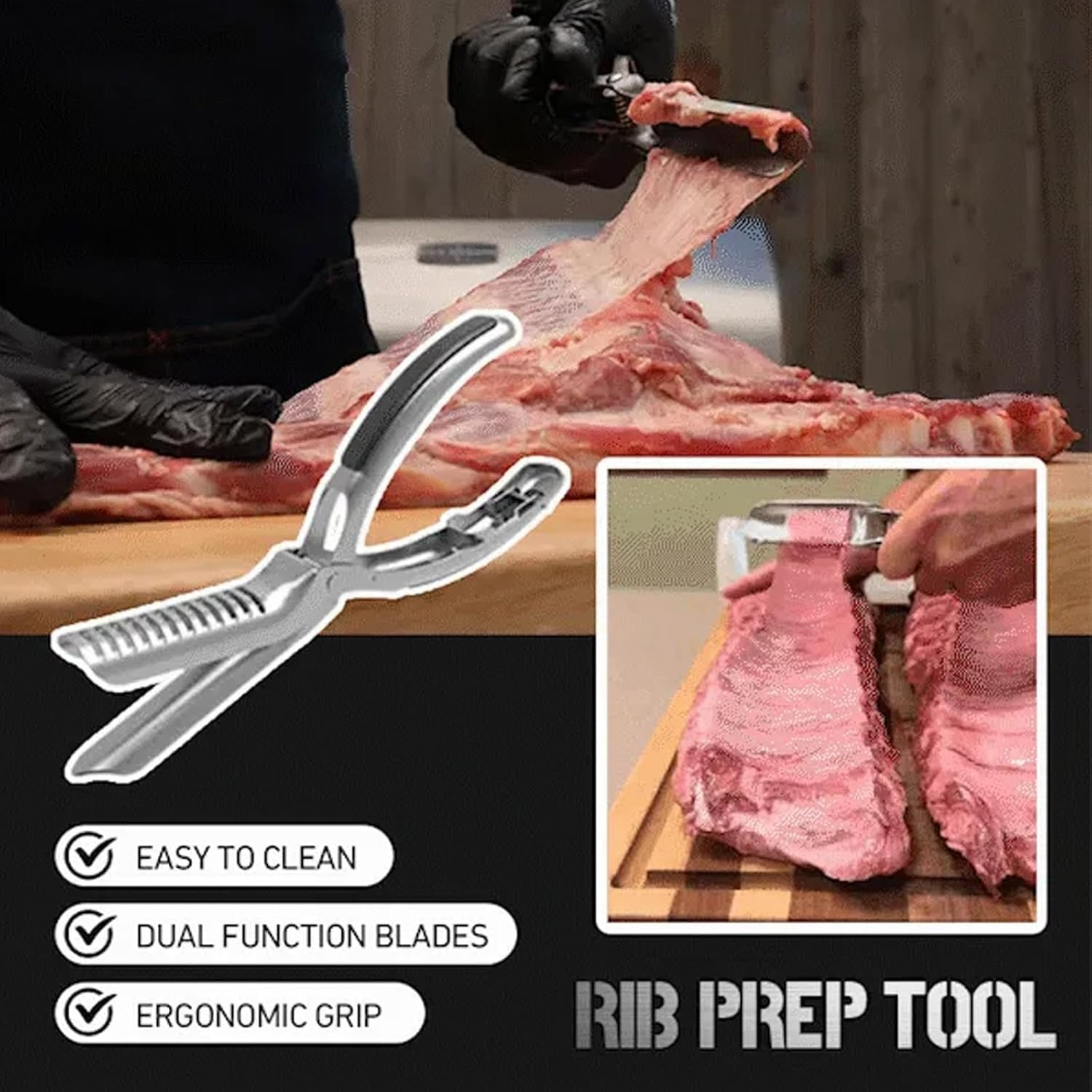 Rib Prep Pro, BBQ Rib Skinner, Rib Membrane Remover Stainless Steel Tool, Kitchen Grill Gadget for Rib Prep, with Arc Clamp & Non-Slip Grip, for Bar-B-Q Enthusiast, Chef, Easy Membrane Removal (1Pc) - 2Pcs image number 4