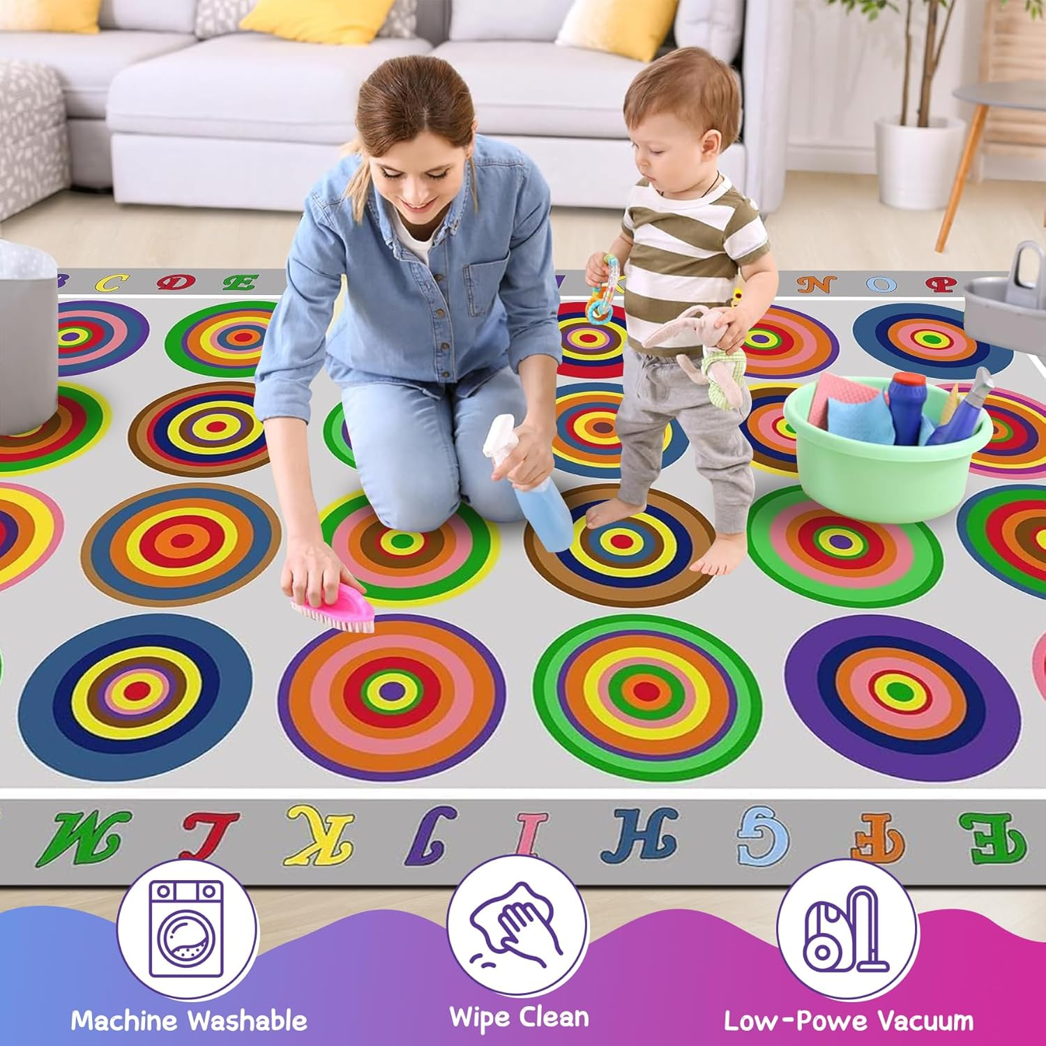 Kids Play Rug Classroom Carpet, 180X120Cm Color Rings Colorful Children'S Area Rug, Circles Abstract Educational Classroom Seating Rug Nursery Rugs for Kids Room, Playroom or Elementary (Color 3) image number 3
