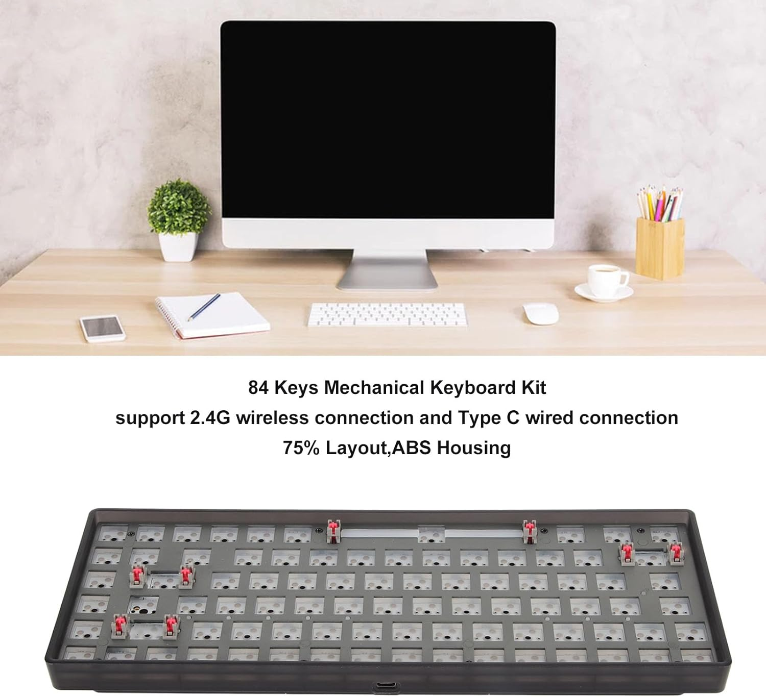 75% Keyboard Kit, Hot-Swappable Bluetooth 5.0 2.4G Type C Tri-Mode Wireless Mechanical Keyboard PCB Mounting Plate Kit, Customized Keyboard Kit, Gifts image number 6