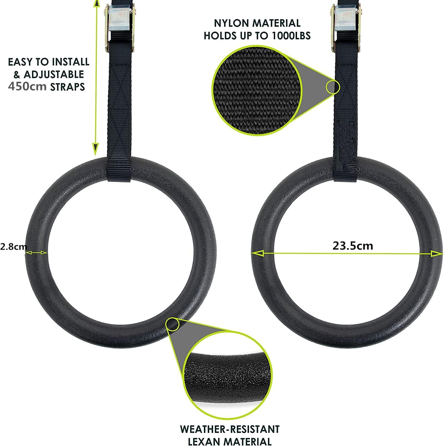 HCE Gymnastic Rings with Adjustable Straps & Metal Buckles, Non-Slip Olympic Ring Hoops Pair - Gym Rings, Strength Training, Pull-Ups, Dips or Chin-Ups Sports Fitness Exercise Workout - Wood image number 2