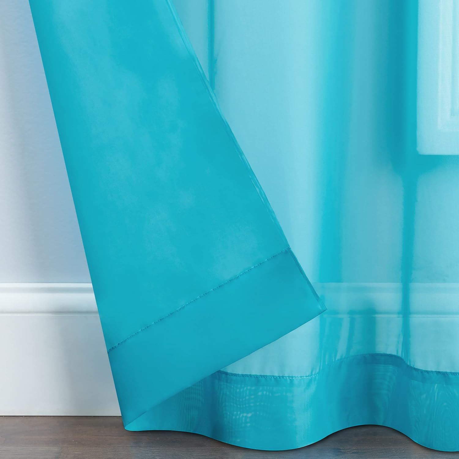 Pairs to Go Victoria Voile Modern Sheer Rod Pocket Window Curtains for Living Room (2 Panels), 59 in X 95 In, Turquoise