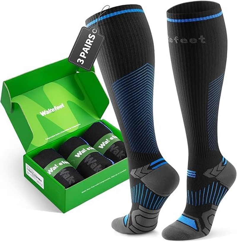 WAKEFEET Compression Socks Men Women 3 Pairs, Compression Socks 20-30 Mmhg for Sports, Running, Fitness Flight