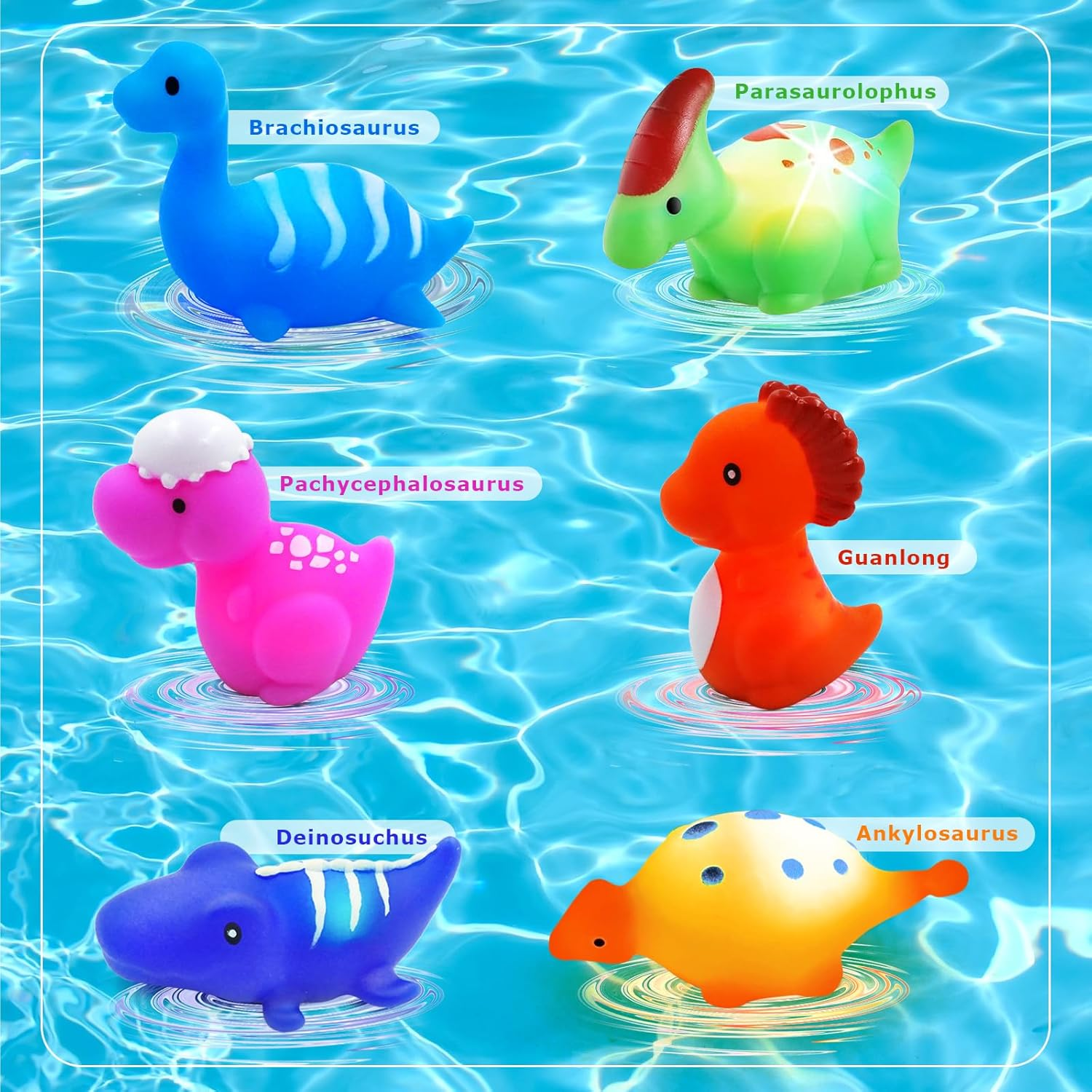 6 Packs Light-Up Floating Dinosaur Bath Toys Set, for Baby Toddler Nephew in Birthday Christmas Easter, Great Water Bathtub Shower Pool Bath Toy for Children Preschool image number 1