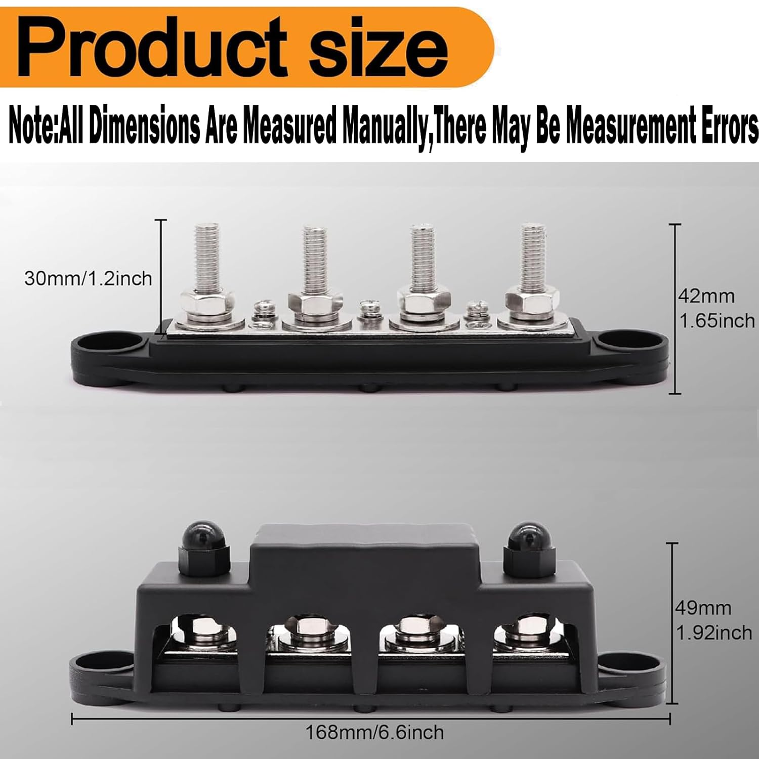 12V Bus Bar, 4X 5/16"(M8) Studs Power Distribution Block, Screws Terminal Block, 250A Marine Copper Battery Busbar for Boat, Automotive and Solar Wiring image number 3