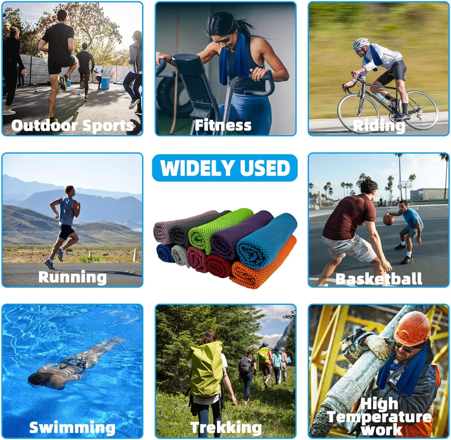 HHFCONE 10 Pack Cooling Towel Ice Towel Workout Towel, Soft Breathable Sweat Towel for Sports, Yoga, Gym, Golf, Camping, Running, Fitness, Workout & More Activities image number 3