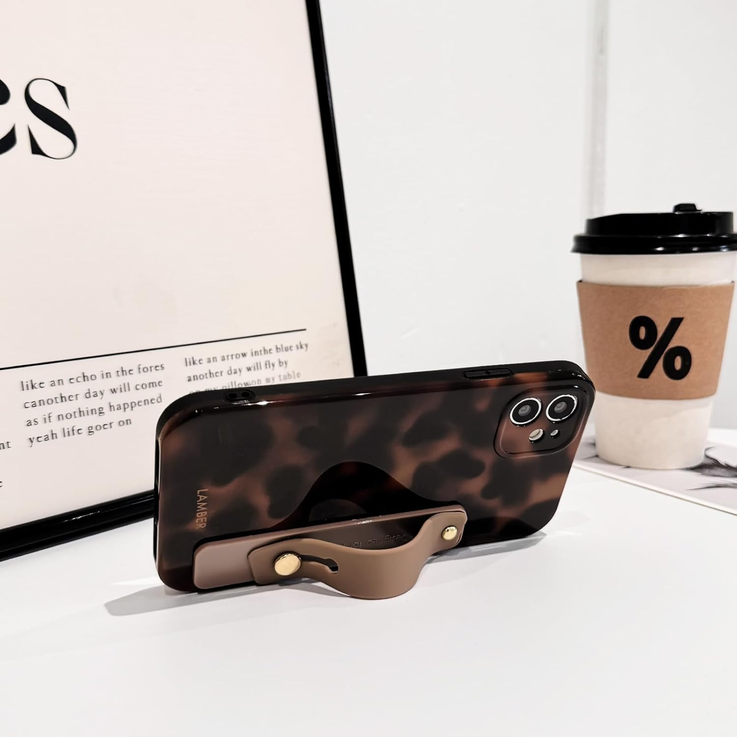 NITITOP Compatible with Iphone 11 Case Cute Leopard Print Brown Amber Tortoise Design for Women Girls Men with Wrist Adjustable Hand Strap Kickstand Aesthetic Protective Cover - Brown