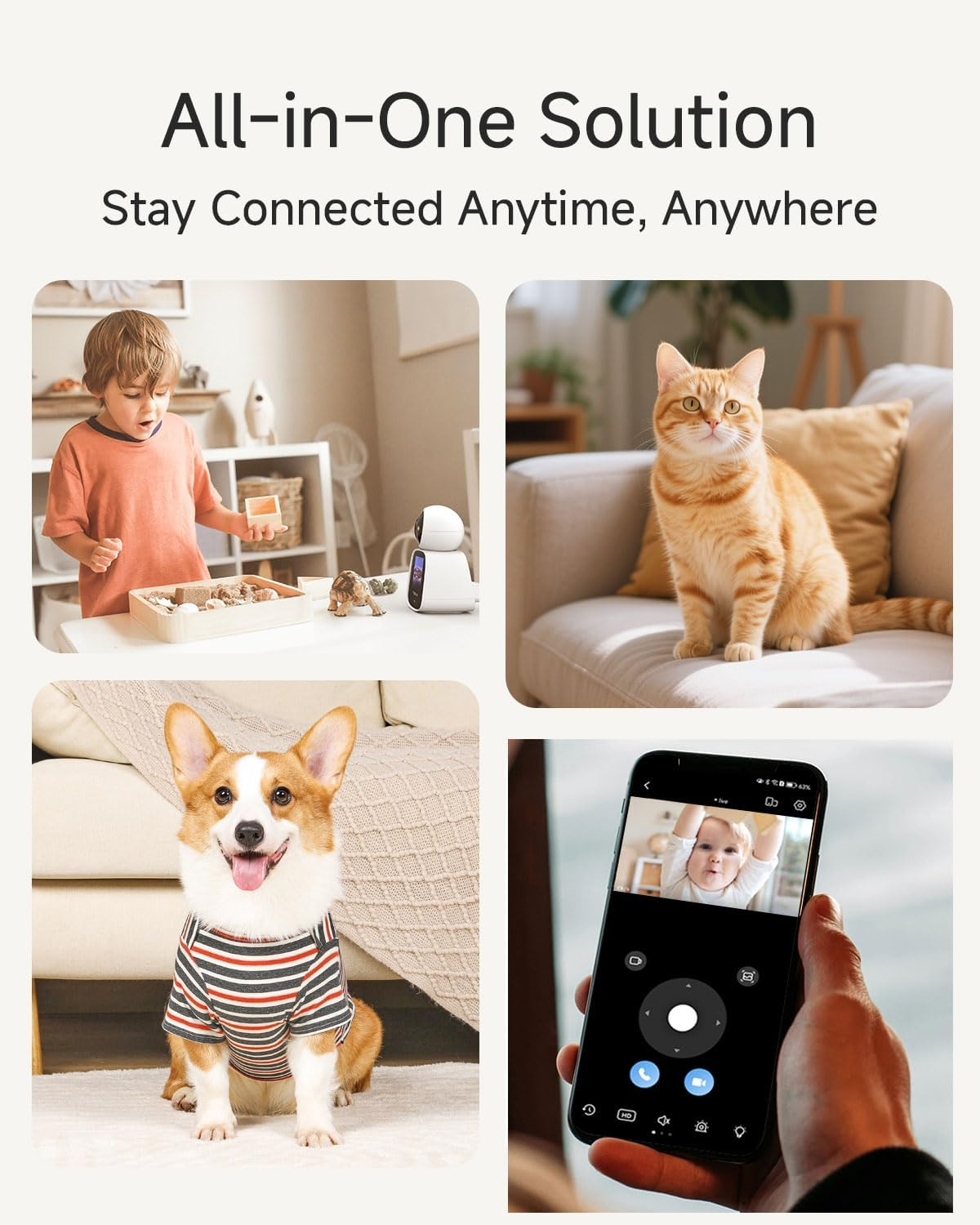 Noorio 2-Way Video Calling Camera, One Click Call 2K Security Camera Indoor, 360&deg; Pan/Tilt Pet Cam with Phone App, Color Night Vision Baby Monitor/Dog/Pet, CL200