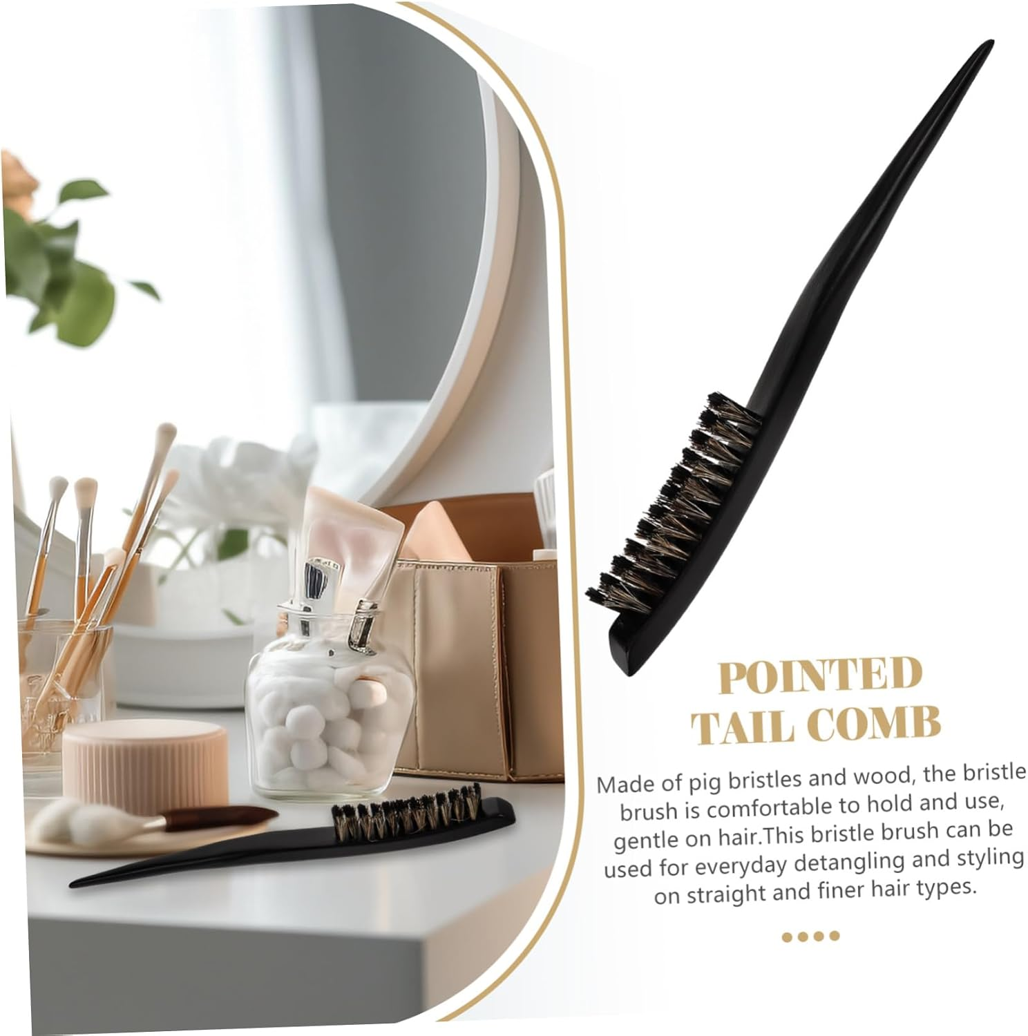 Beavorty Hair Slick Brush Women Slick Back Brush Bristle Brush Slick Back Hair Brush Teasing Brush Thin Hair Brush Hair up Bristle Hair Smooth image number 2