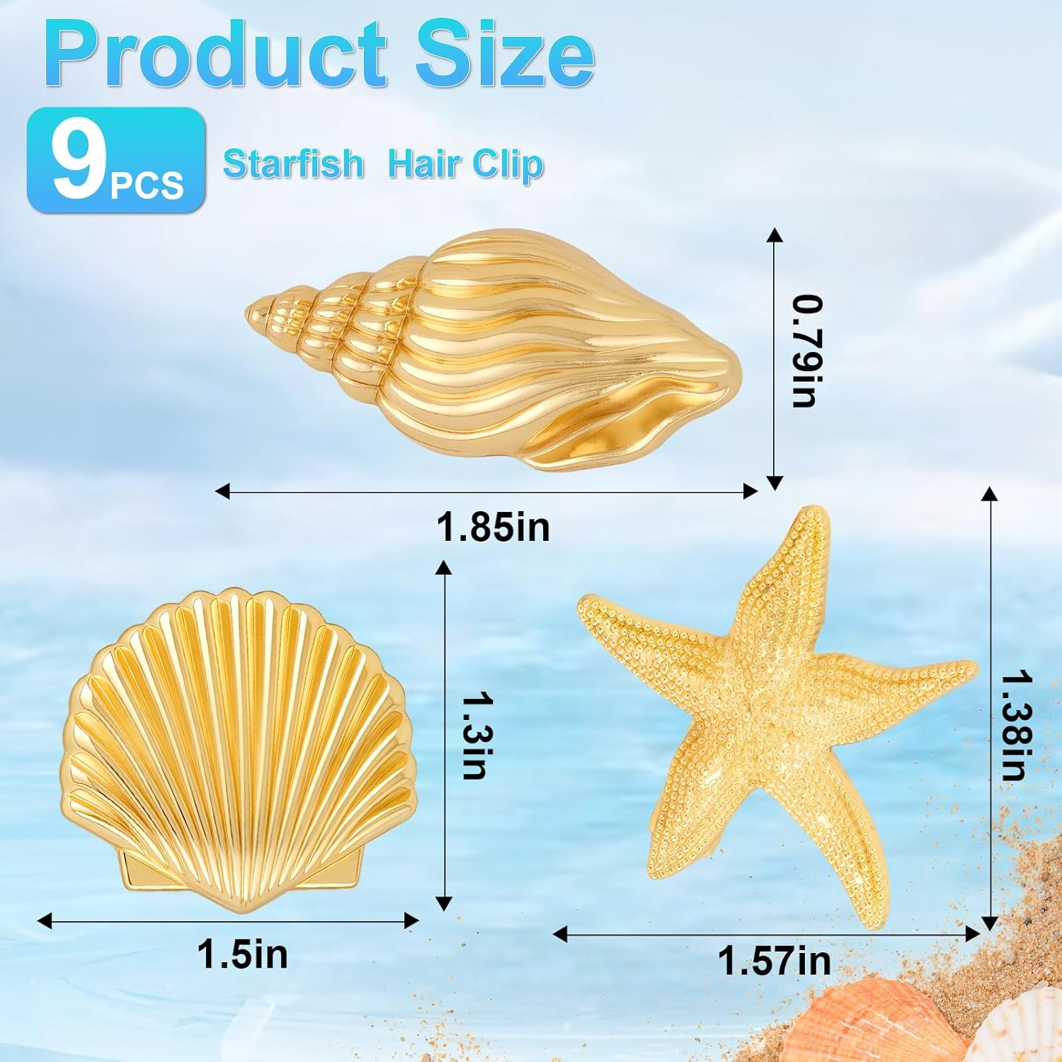 9Pcs Small Starfish Hair Clip Cute Metal Hair Clips Gold Hair Pins for Women Girls Cute Hair Accessories Metal Hair Barrettes Mini Alligator Clips Fashion Shells Beach Vacation Stuff Aesthetic Gift image number 4