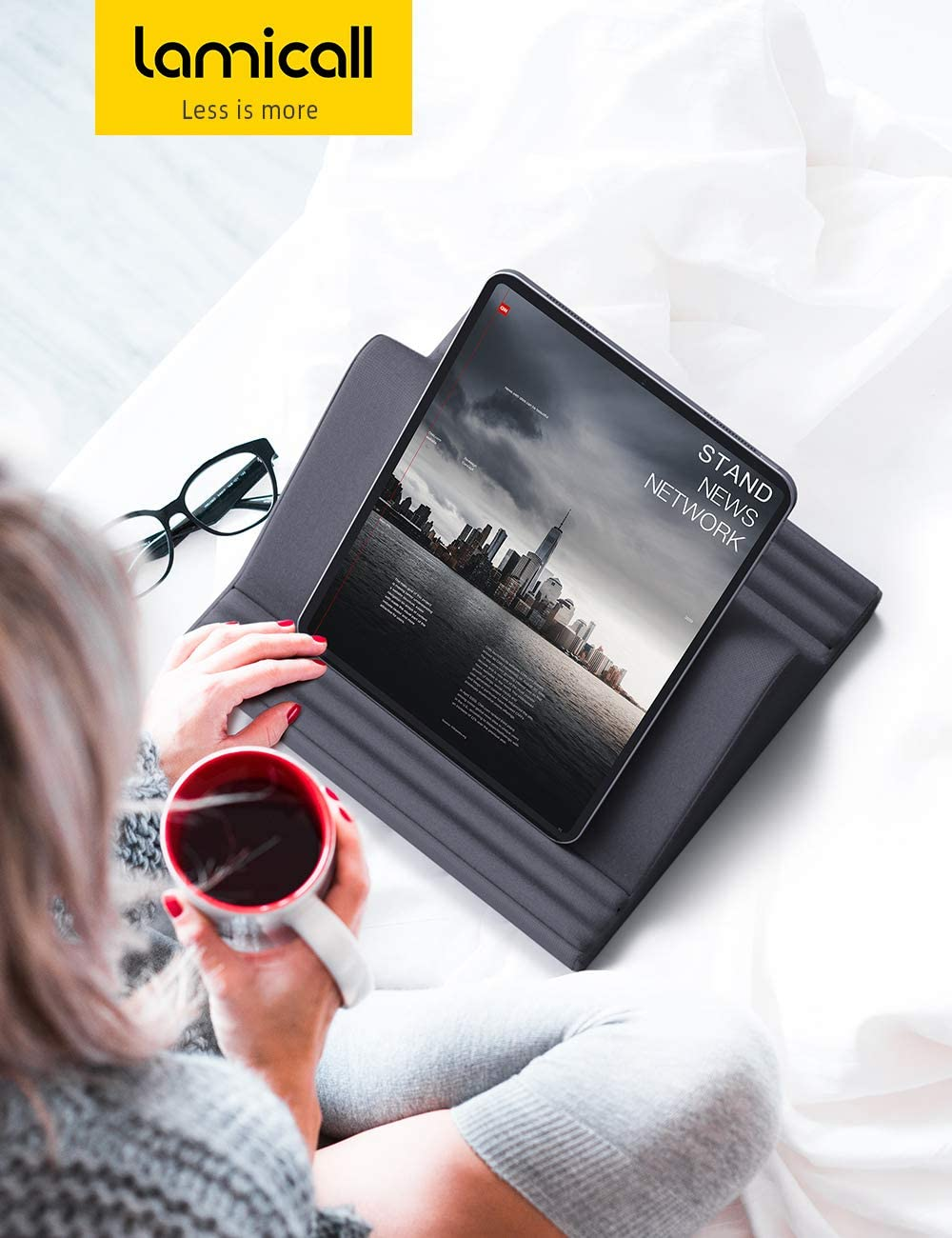 Tablet Pillow Stand, Pillow Soft Pad for Lap - Lamicall Tablet Holder Dock for Bed with 6 Viewing Angles, Compatible with Ipad Pro 9.7, 10.5,12.9 Air Mini 7 6, Kindle, Galaxy Tab, E-Reader - Dark Gray image number 1