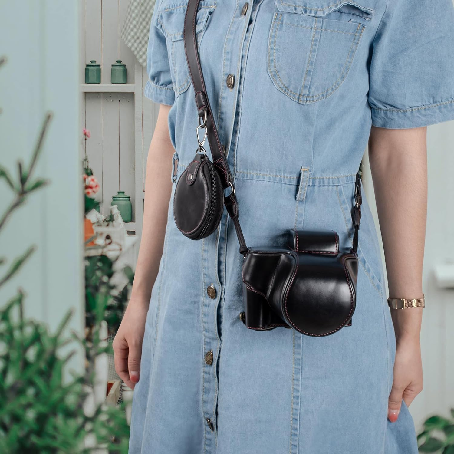 EOS R50 Case, Retro PU Leather Protective Case for  EOS R50 DSLR Camera - EOS R50 Camera Case Bag Cover with Bottom Opening & Shoulder Strap & Storage Pocket (Black) image number 5