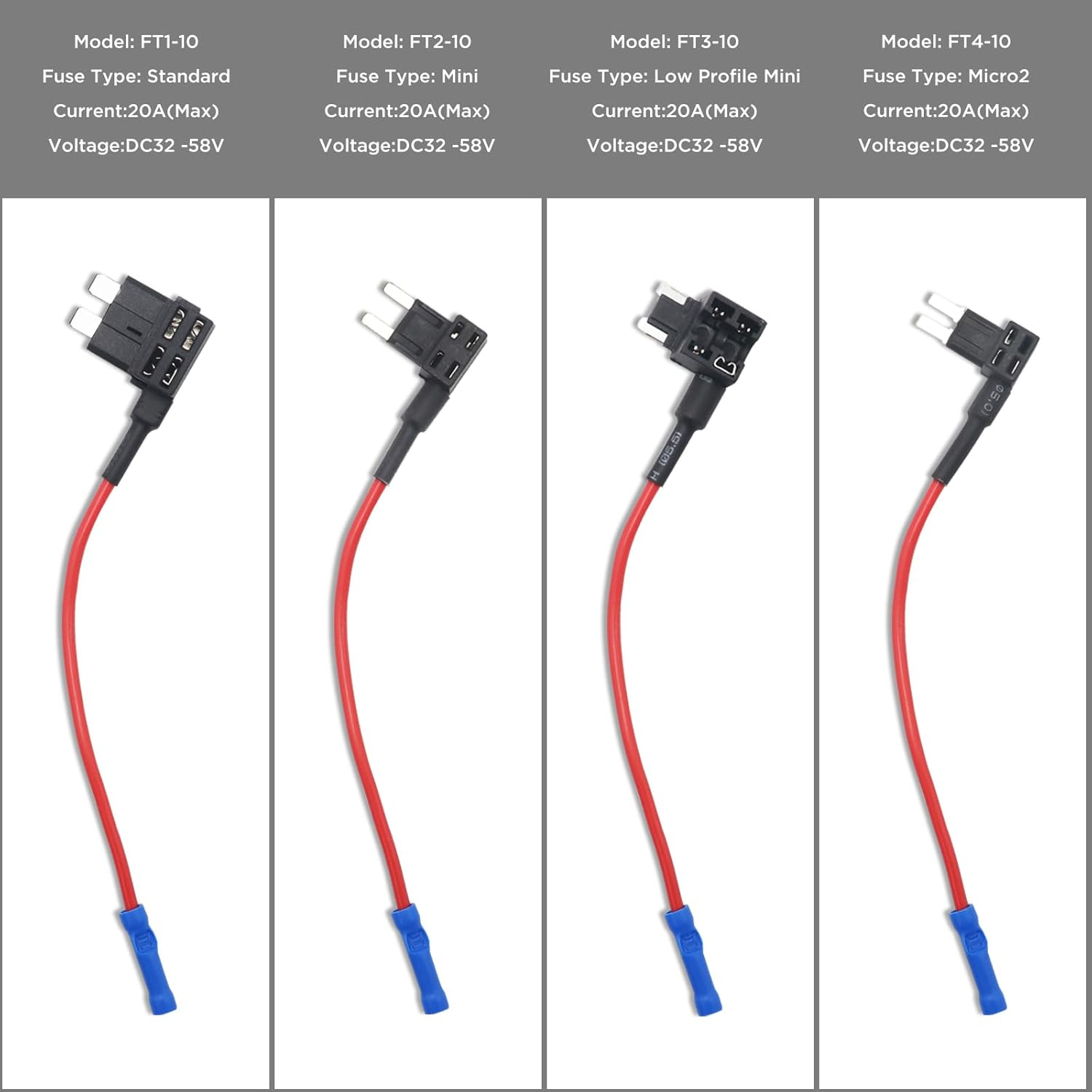 Recoil 10 Pack 12V Car Add-A-Circuit Fuse Tap Adapter ATO ATC Blade Fuse Holder with 10Pcs 20A Fuses (FT3-10)