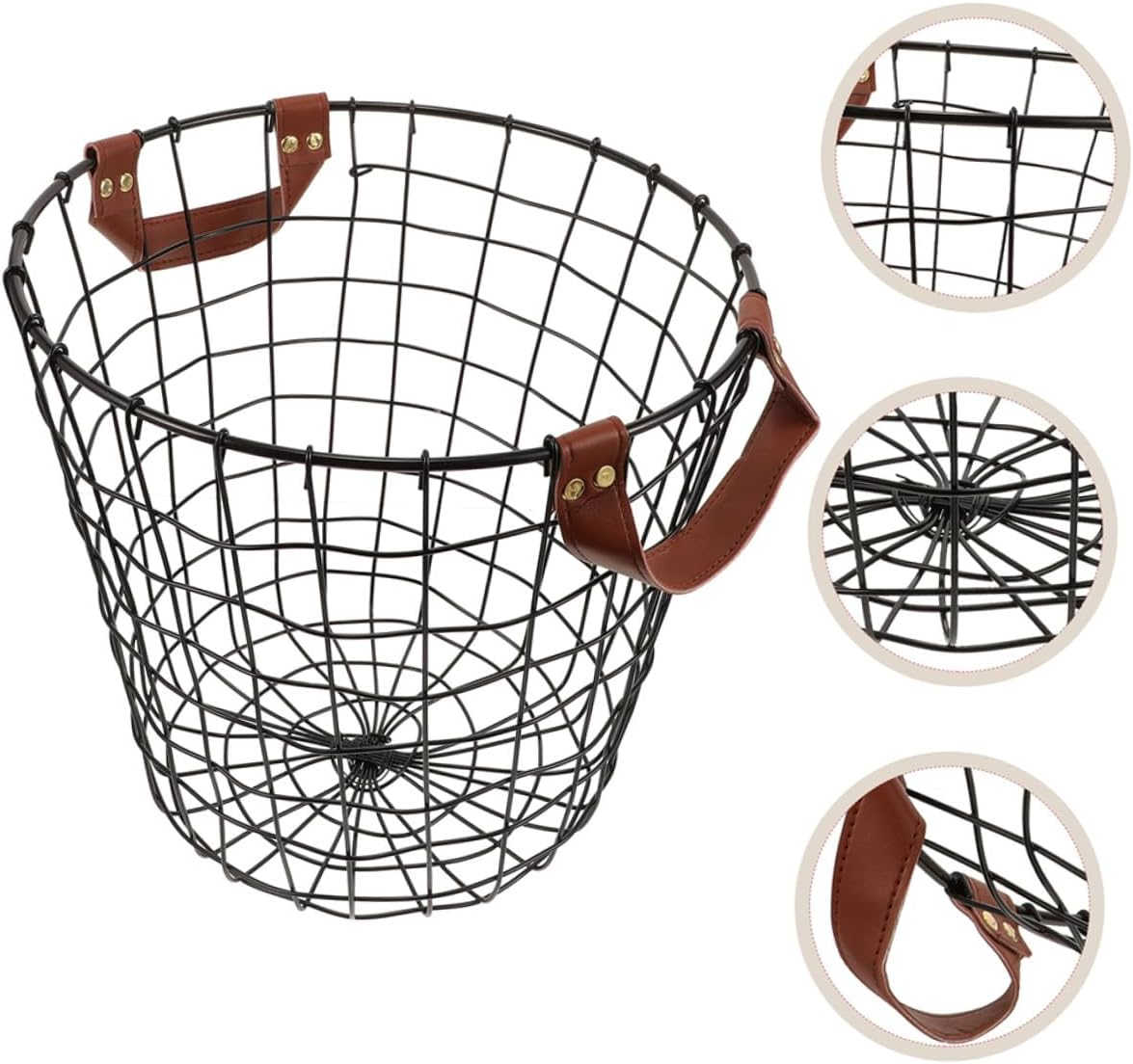 2Pcs Metal Firewood Organizer Basket with Portable Handle round Rustic Outdoor Storage Holder for Camping and Home Weather-Resistant Iron Log Carrier for Firewood and Sundries image number 5