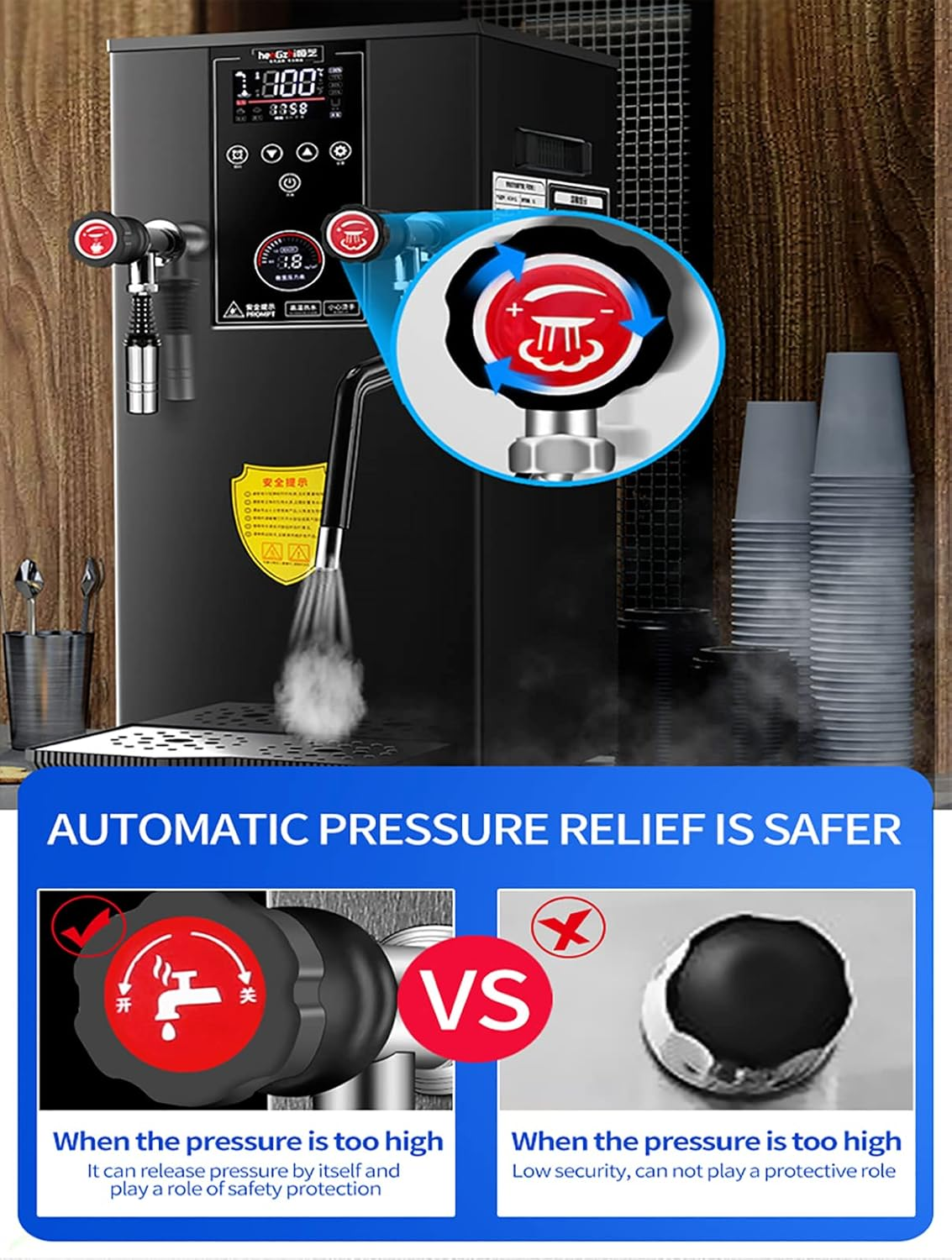 Commercial Multi-Purpose Milk Frother 12L Steam Milk Frothing Machine Full-Automatic Boiling, Electric Milk Foam Maker LED Display for Espresso Coffee Tea Coffee Shop Dessert Shop Hotel Milk image number 5