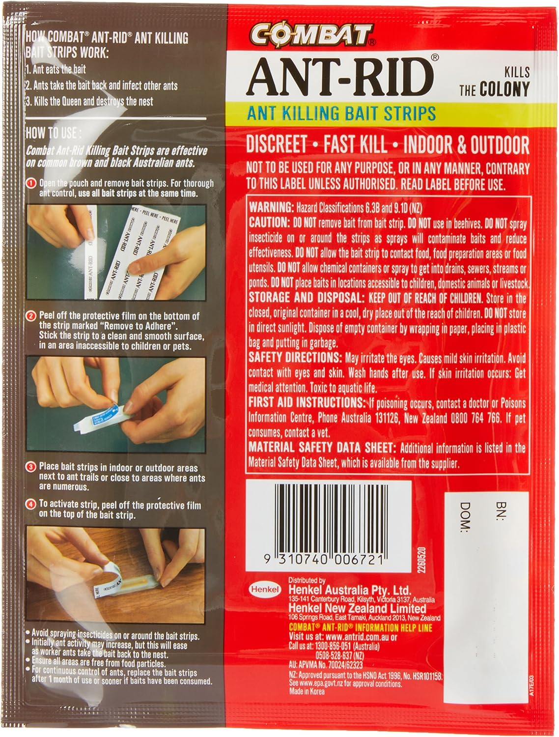 Combat Ant-Rid Bait Strips, with Fast Kill Action, Insecticides, 10G, 10 Pack image number 4