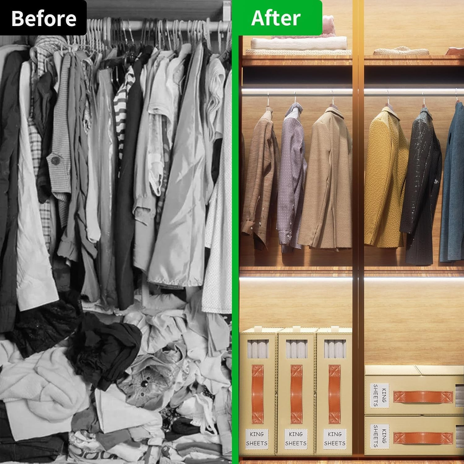 Foldable Bed Sheet Organizers and Storage - 4 Pack with PU Leather Handles, Bedding Set Organizer for Bed Sheets, Pillowcases, Linen Closet, Clothes & Towels