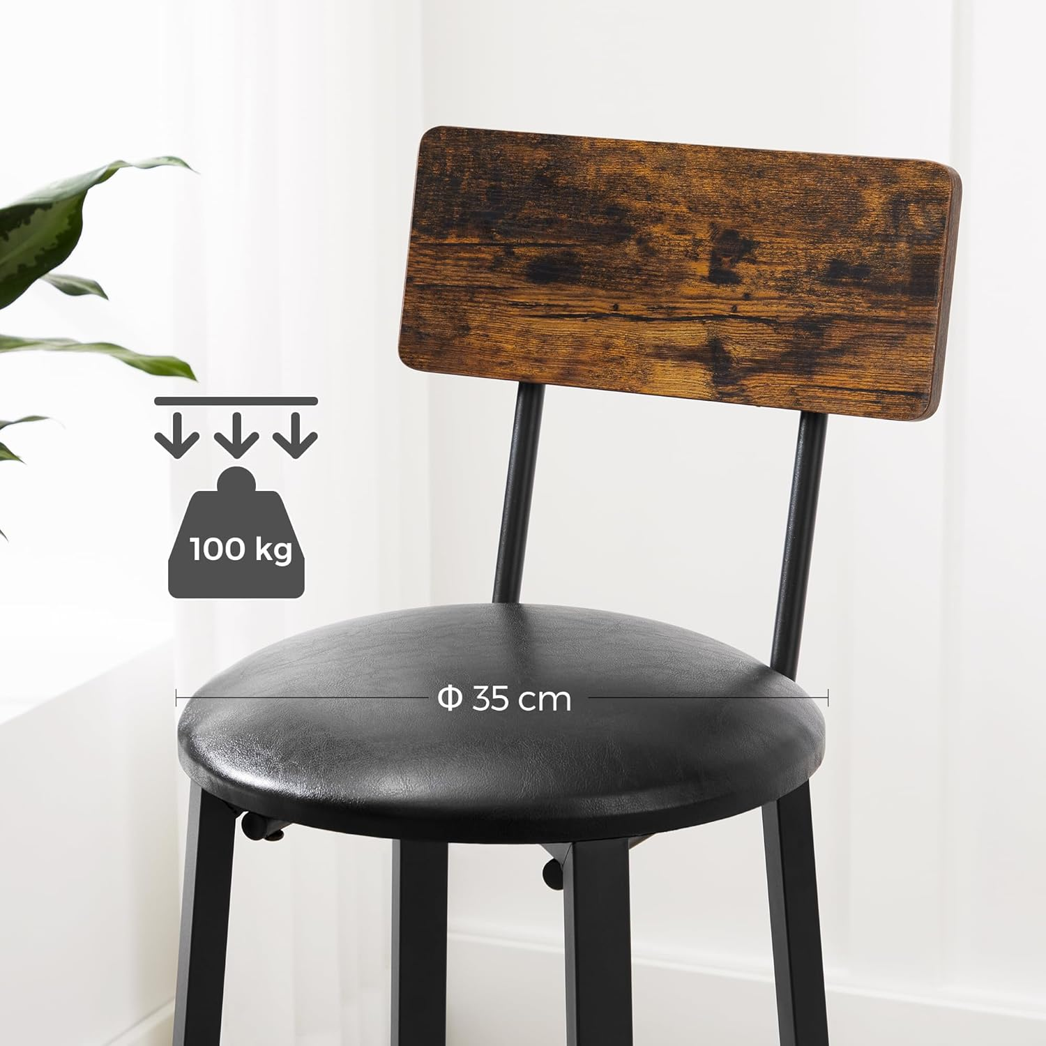 VASAGLE Set of 2 Bar Stools 39 X 39 X 100 Cm with Footrest PU Cover Easy Assembly for Dining Room Kitchen Counter Bar Vintage Brown Black LBC069B81 image number 6