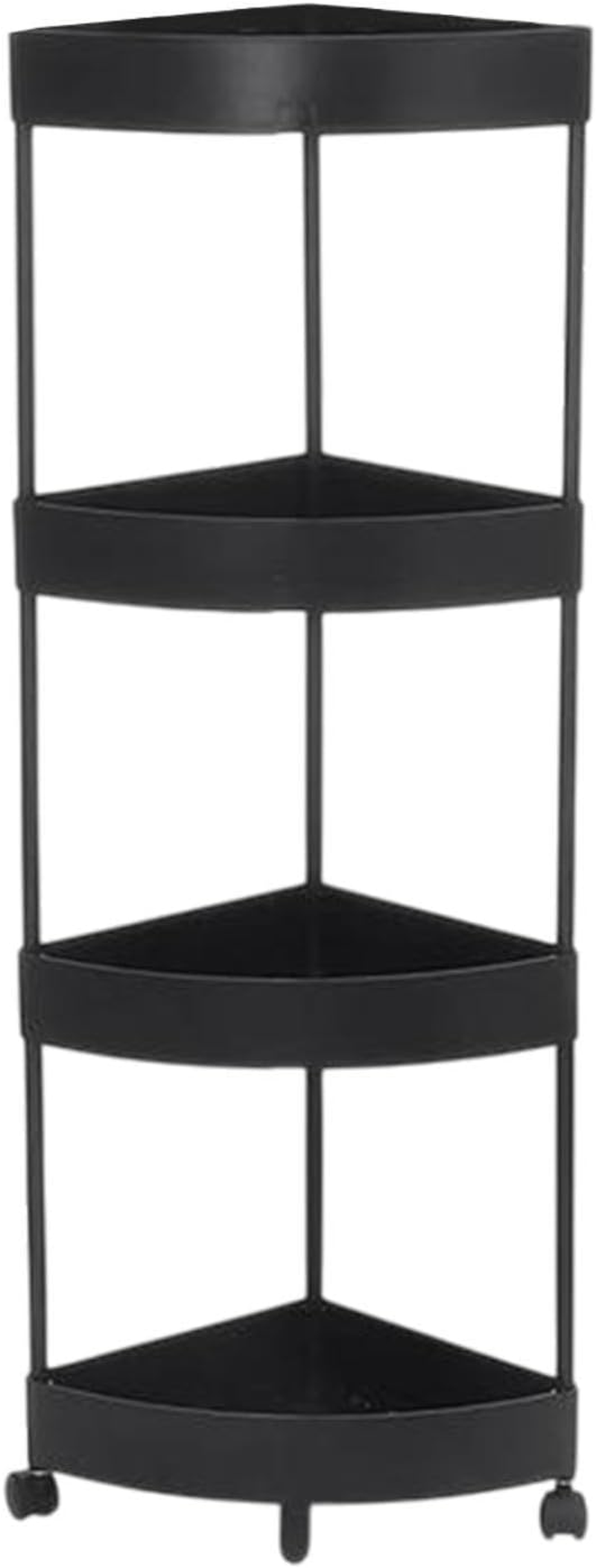 Yuksok Floor Corner Shelf Floor Standing with Wheels Large Capacity Drain Basket Shelving for Bathroom Kitchen Shower Organizer Rack, 5 Tier Black