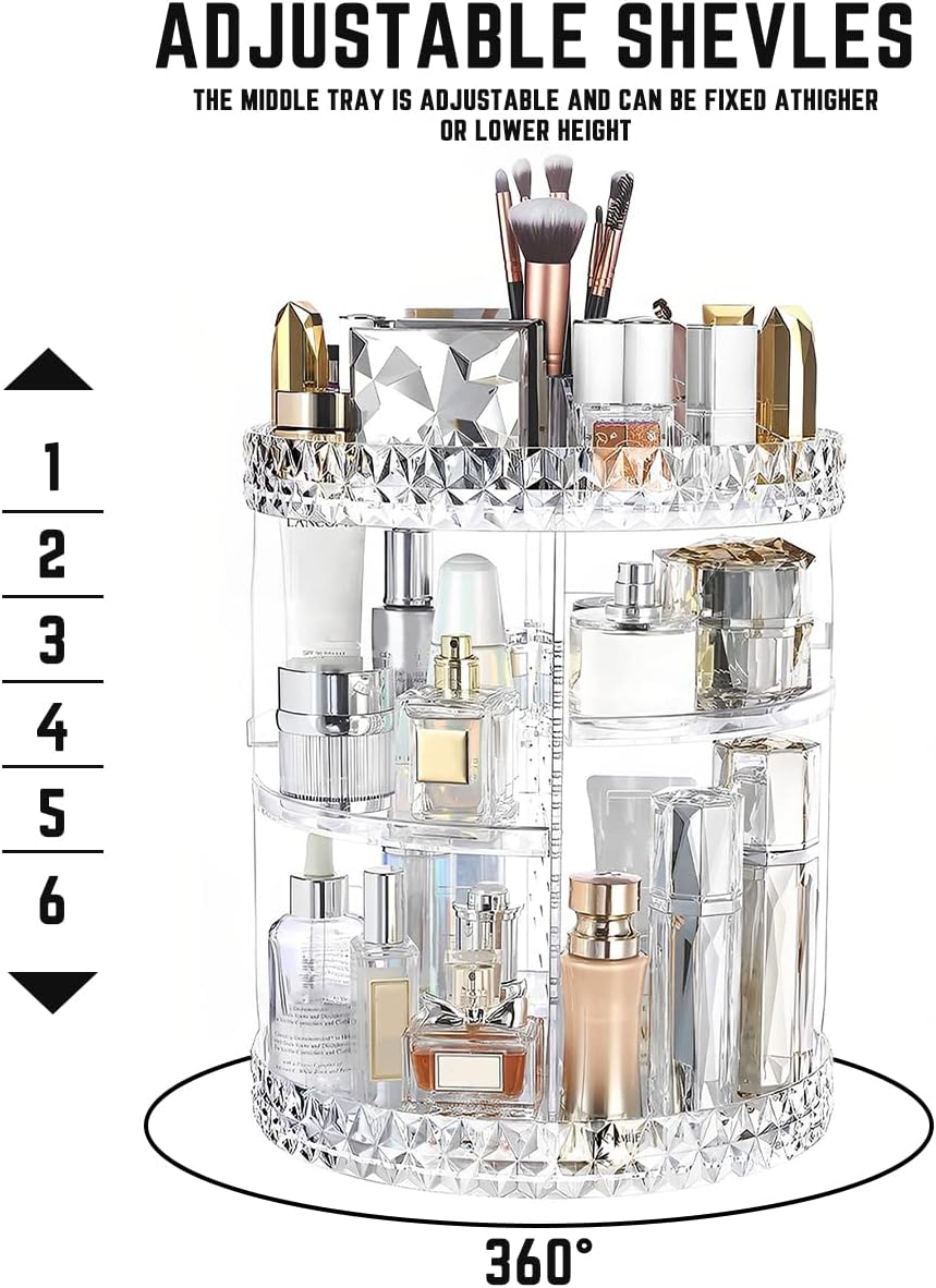 Rotating Makeup Organizer, Makeup Stand with 3 Tiers Compartment 360 Degree Small Rotating Makeup Organizer, Large Capacity Cosmetic Storage Display Box Clear (Transparent) image number 4