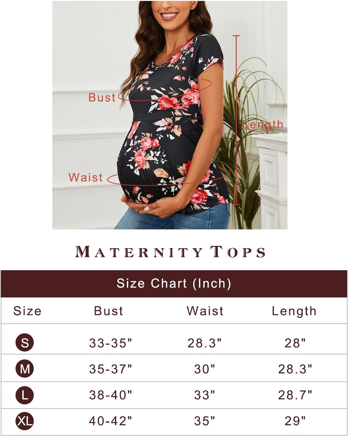 Women'S Maternity Tops Short Sleeve round Neck Front Pleat Peplum Tunic Top Pregnancy Casual T Shirts image number 5