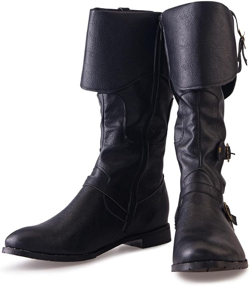DUNHAO COS Men'S Faux Leather Medieval Boots Viking Pirate Costume Boots Renaissance Faire Cosplay Shoes image number 2