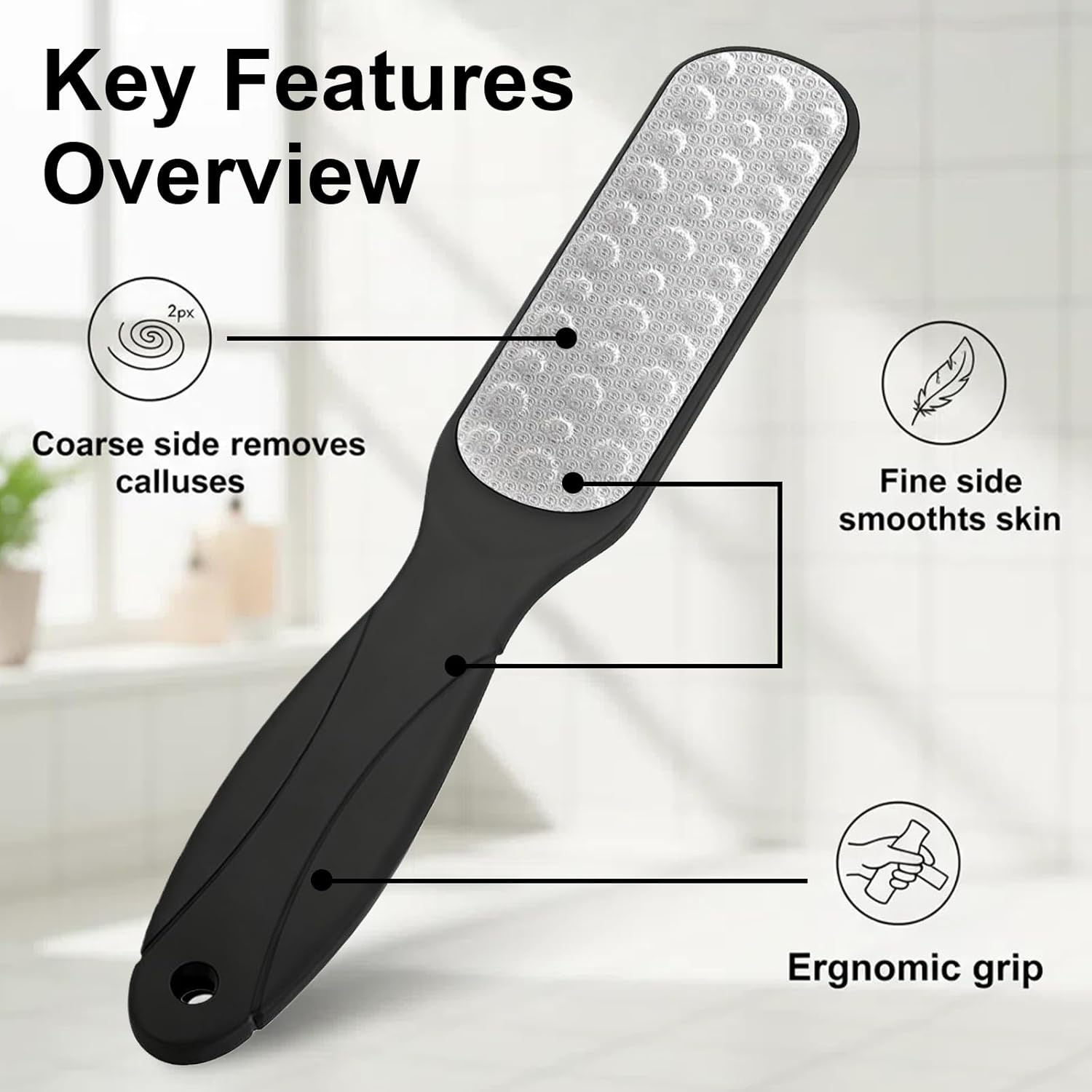 Tzylomirx Double-Sided Foot File Foot Scrubber, Smooth Feet Remover Tool for Callus, Dead Skin, Pedicure Tools for Feet, Heel Scraper for Cracked Heels, Professional Pedicure Kit for Home Use (Black)