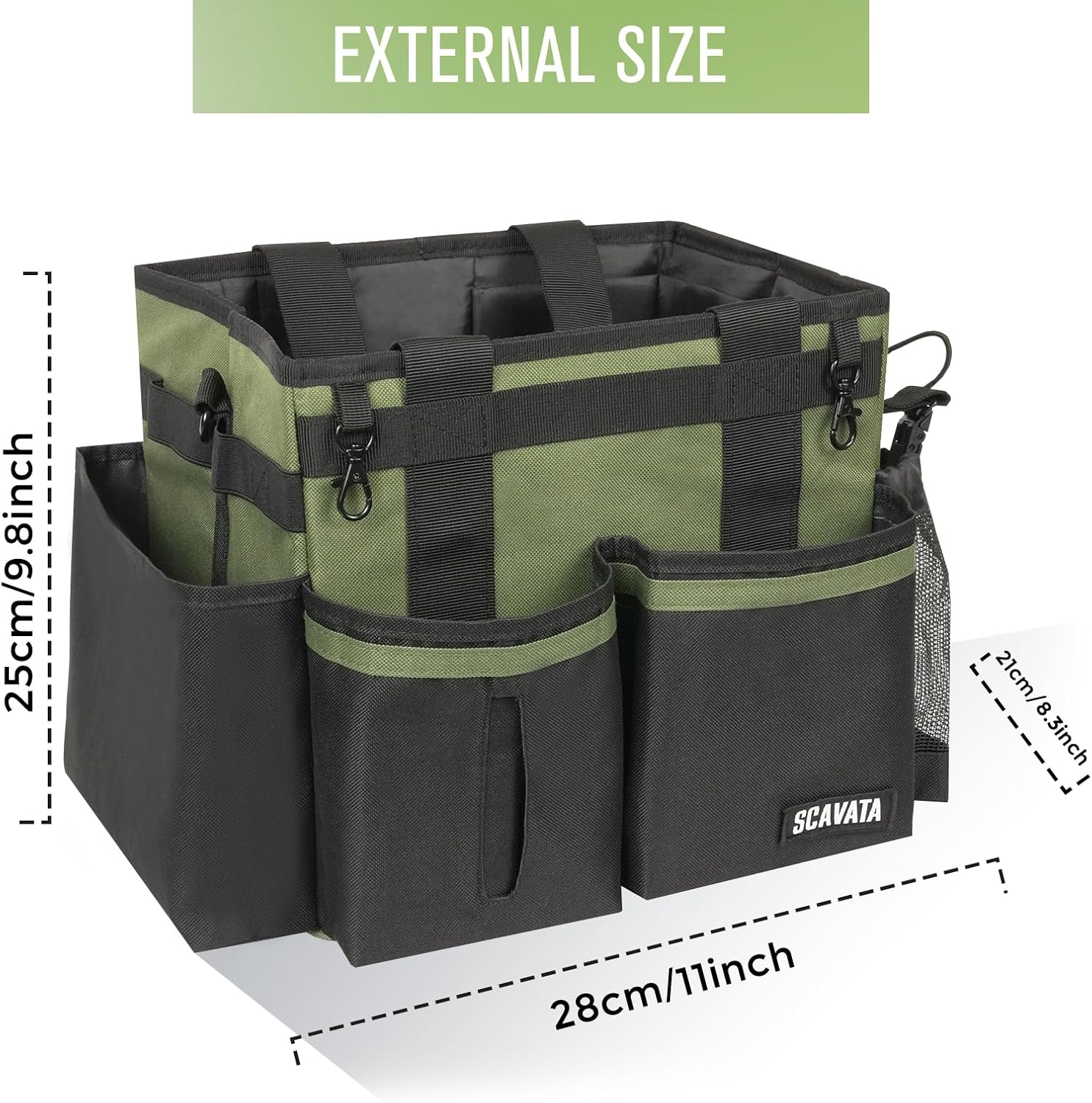 SCAVATA Compact Wearable Cleaning Caddy, Small Cleaning Caddy Supplies Organizer with Handle & Shoulder Straps for Housekeepers, under Sink & Car Cleaning Tool Organizers Bag (Armygreen) image number 2